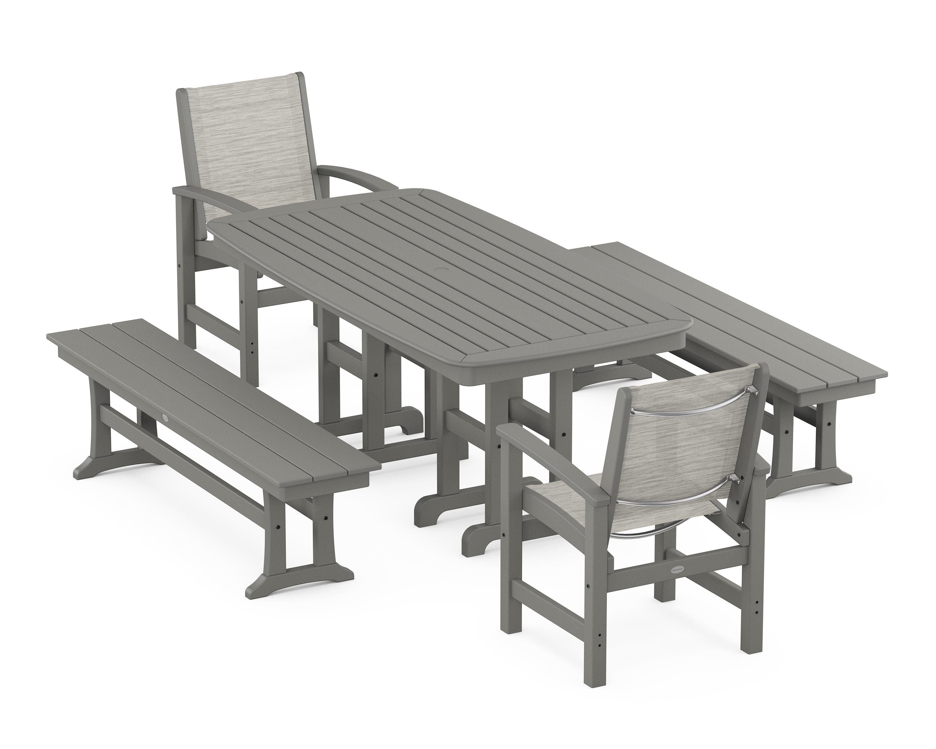 POLYWOOD® Coastal 5-Piece Dining Set in Slate Grey / Birch Sling