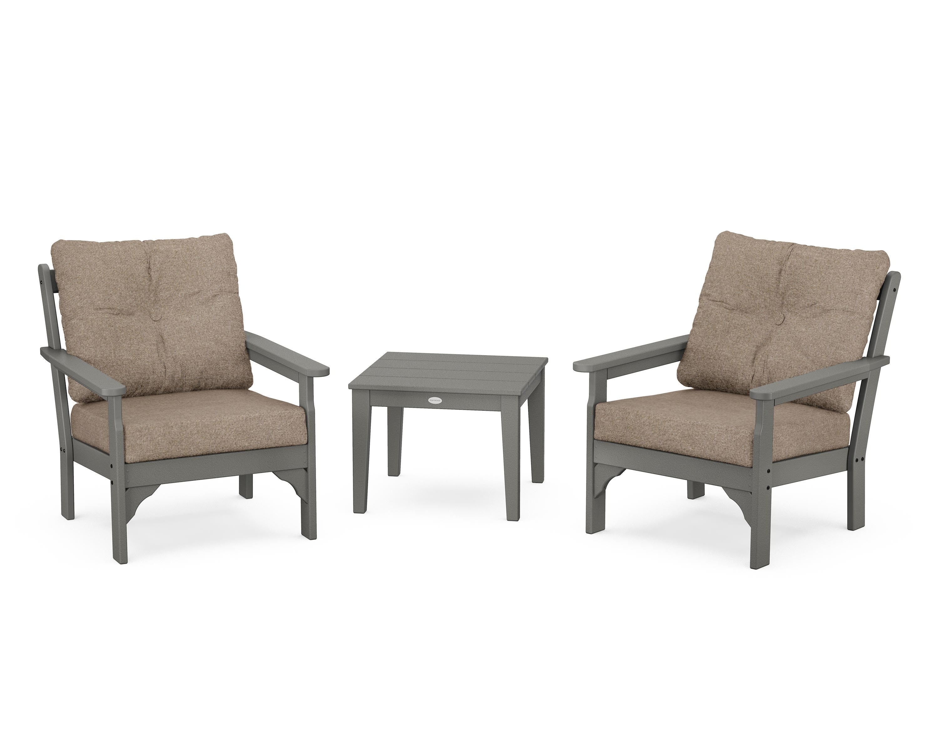 POLYWOOD® Vineyard 3-Piece Deep Seating Set in Slate Grey / Spiced Burlap