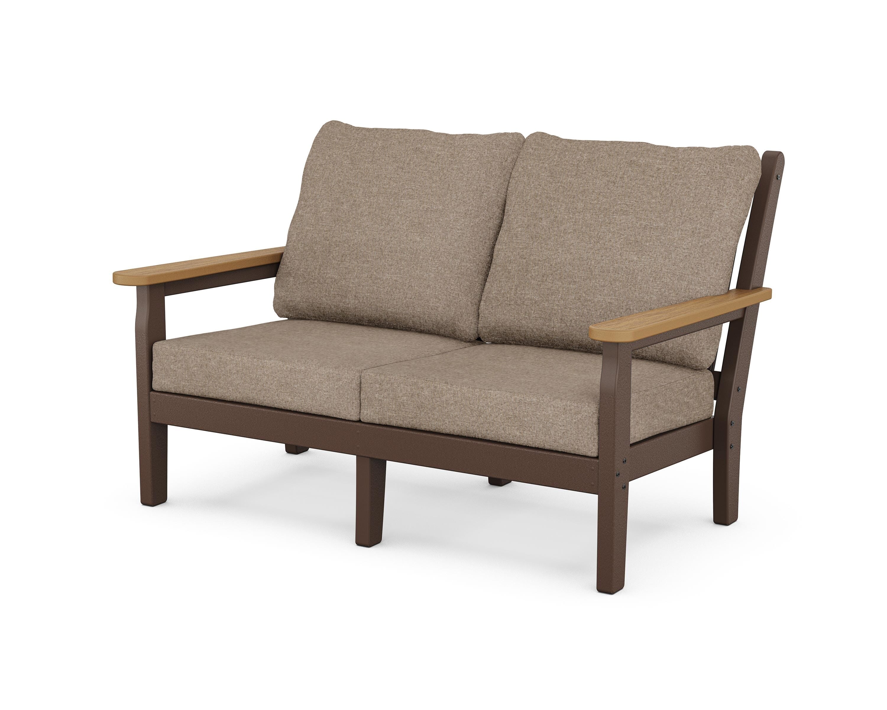 POLYWOOD® Chippendale Deep Seating Loveseat in Mahogany / Natural / Spiced Burlap