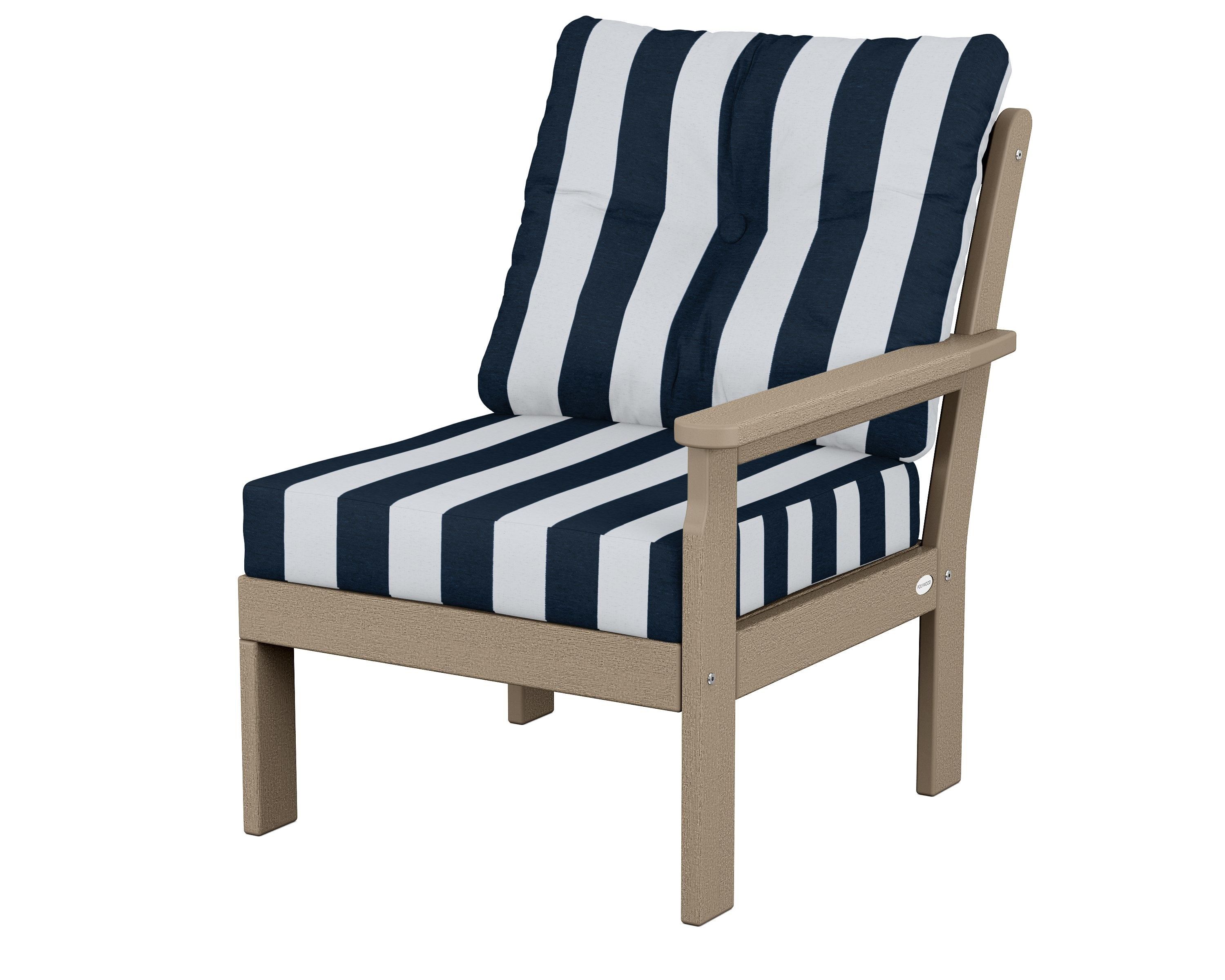 POLYWOOD® Vineyard Modular Right Arm Chair in Vintage Sahara / Cabana Stripe Marine Indigo