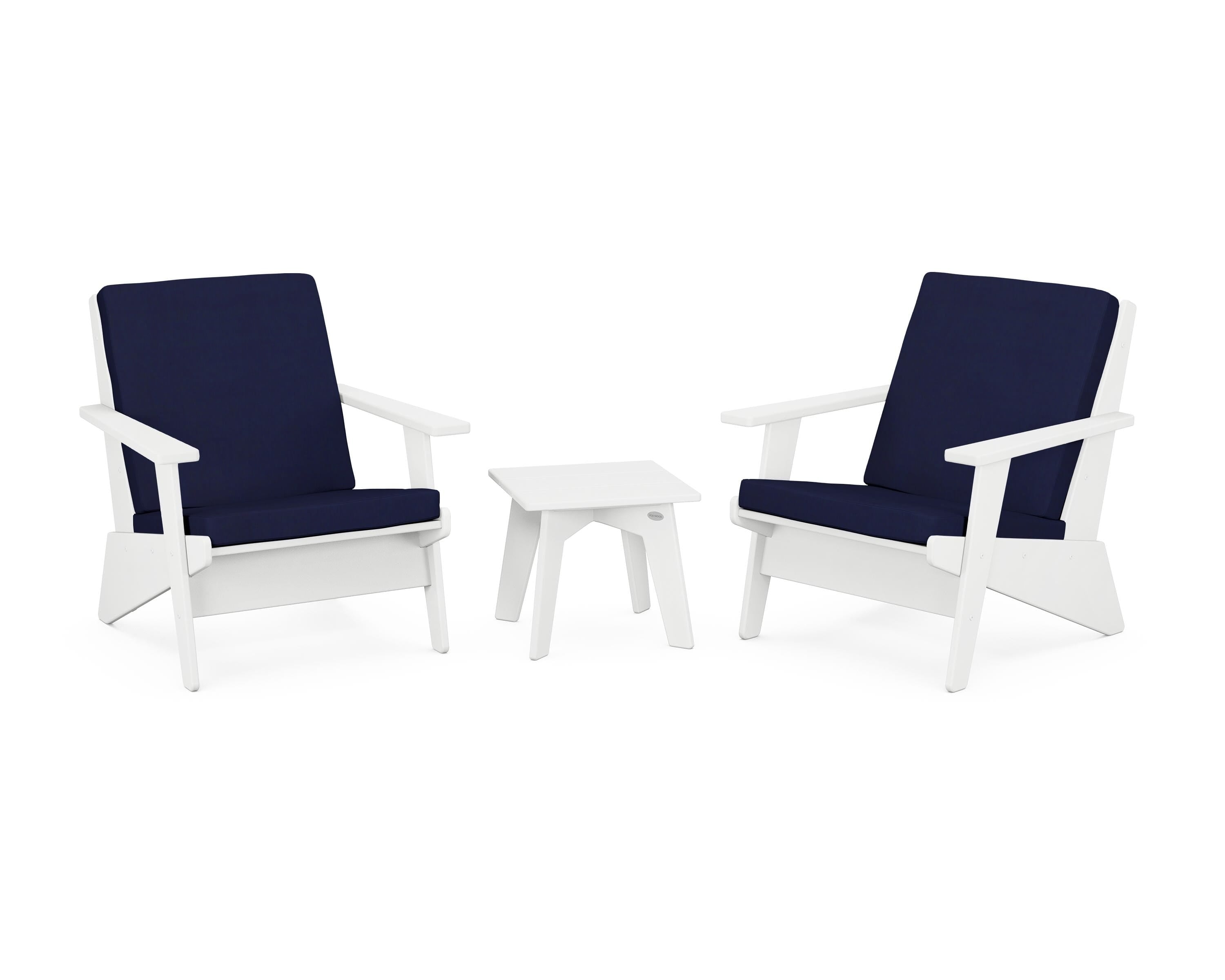 POLYWOOD® Riviera Modern Lounge 3-Piece Set in White / Navy