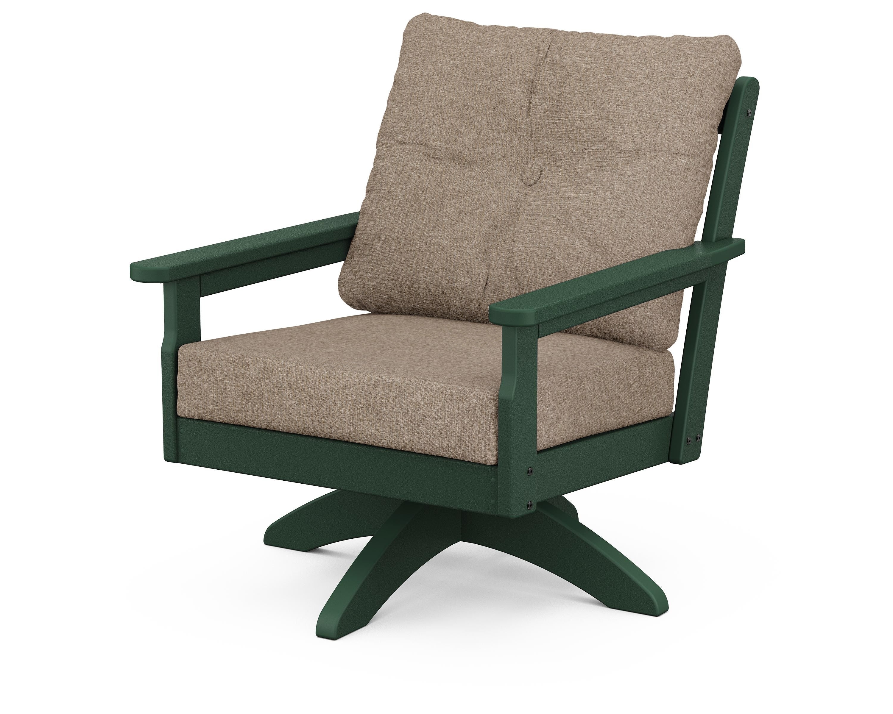 POLYWOOD® Vineyard Deep Seating Swivel Chair in Green / Spiced Burlap