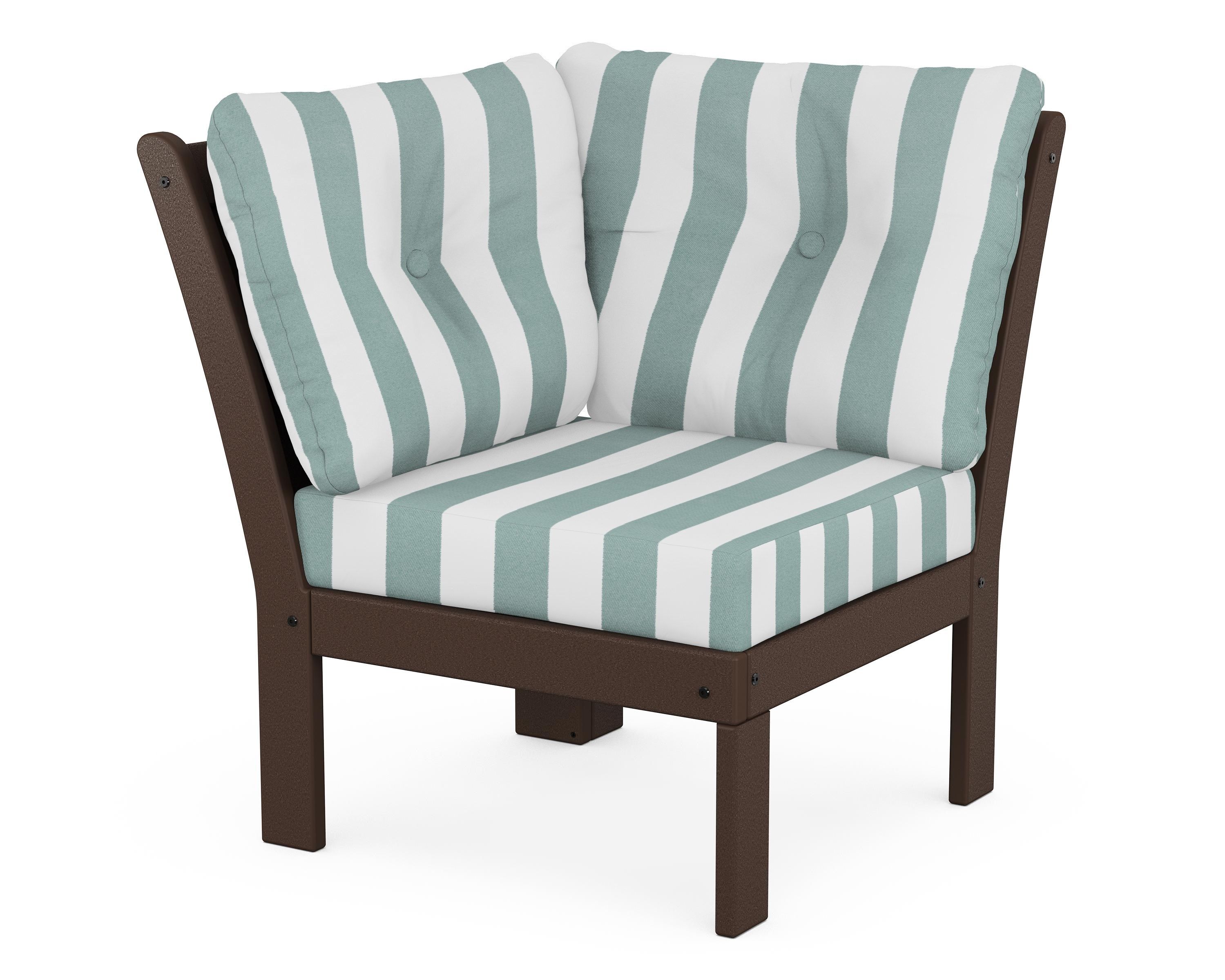 POLYWOOD® Vineyard Modular Corner Chair in Mahogany / Cabana Stripe Glacier Spa