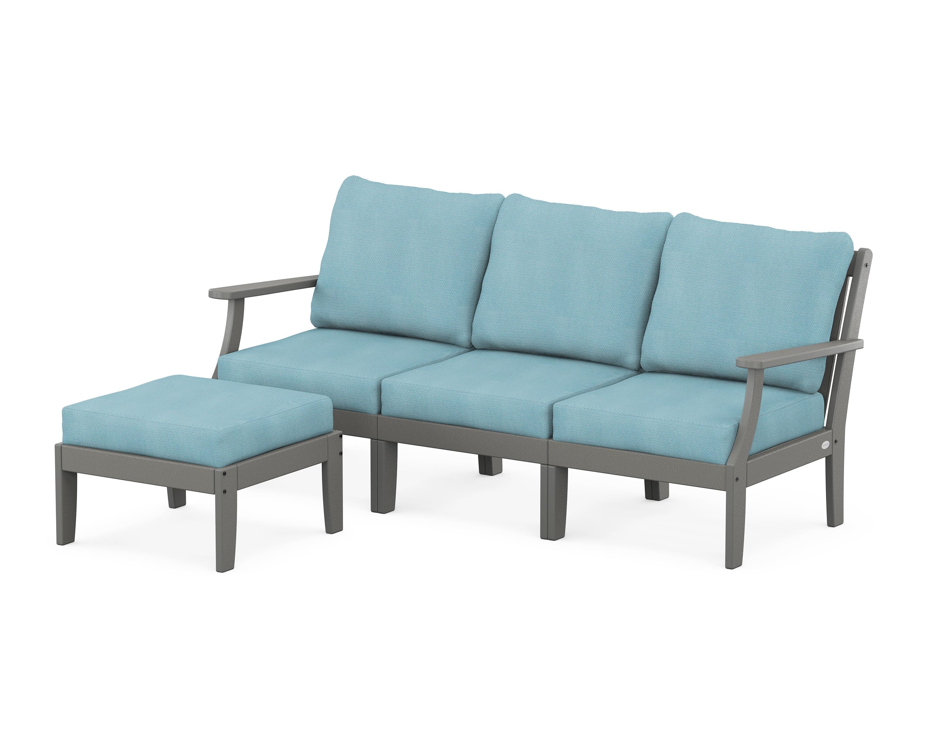 POLYWOOD® Braxton Modular 4-Piece Deep Seating Set with Ottoman in Slate Grey / Lattice Sky Blue