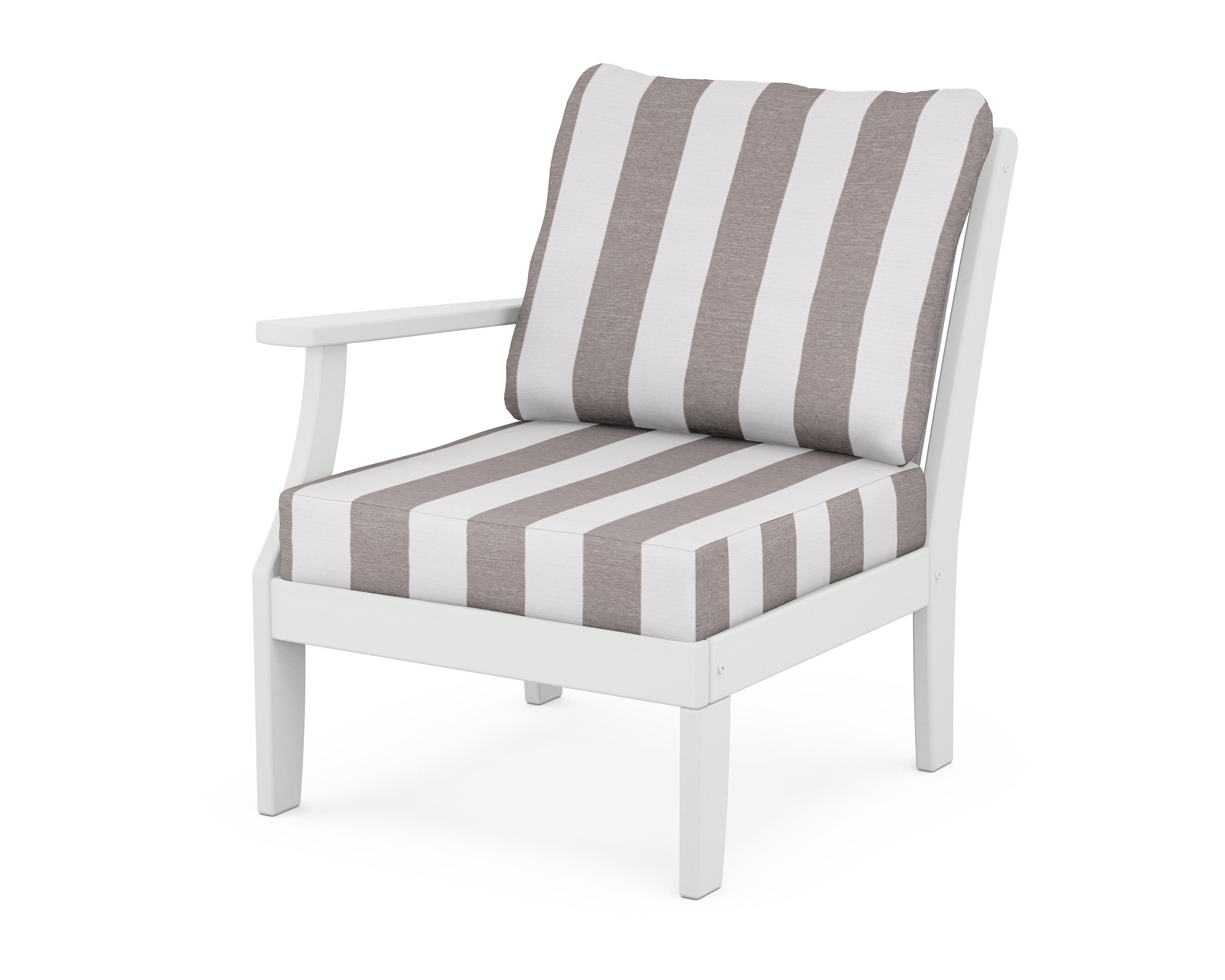 POLYWOOD® Braxton Modular Left Arm Chair in White / Cabana Stripe Grey Mist