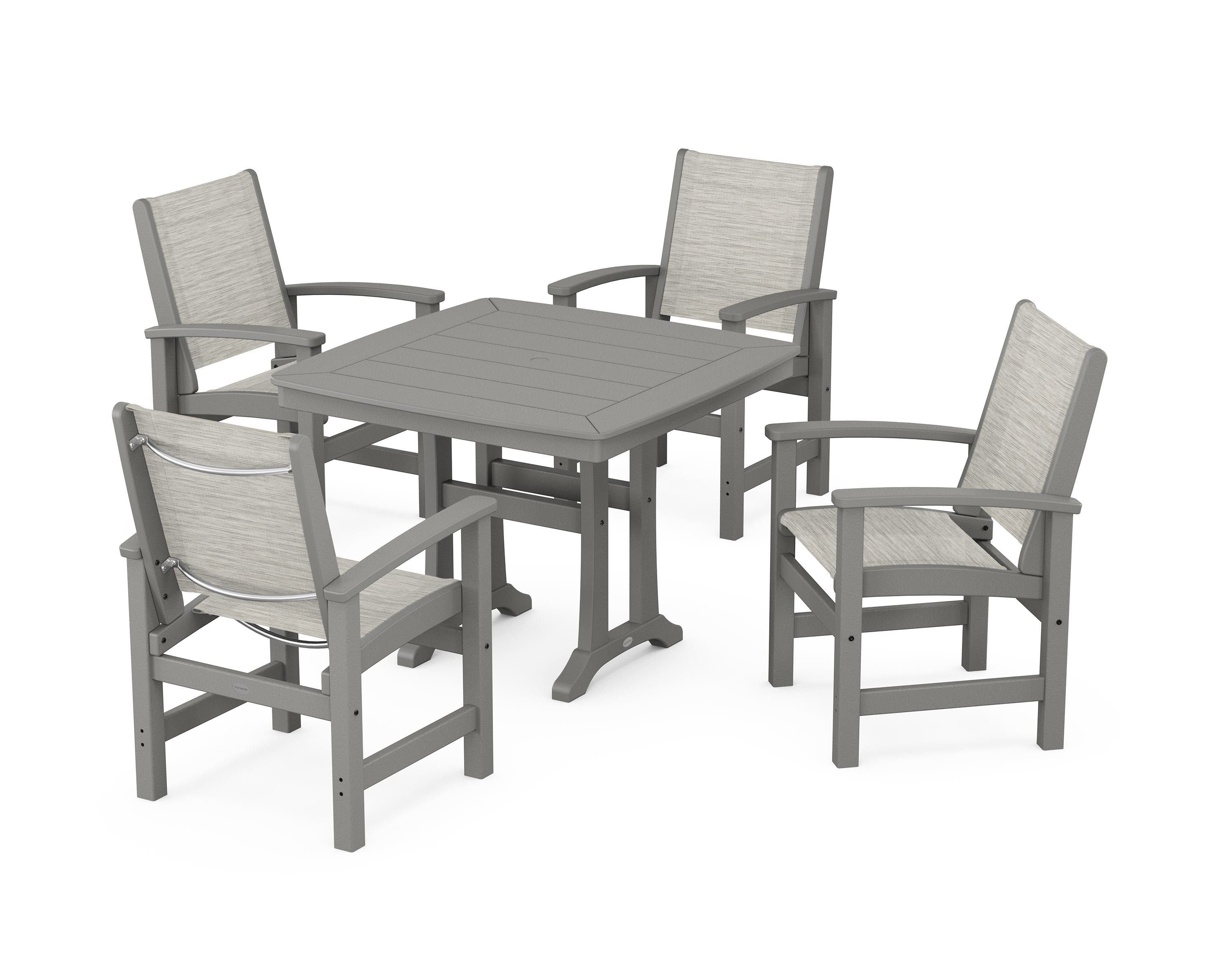 POLYWOOD® Coastal 5-Piece Dining Set with Trestle Legs in Slate Grey / Birch Sling