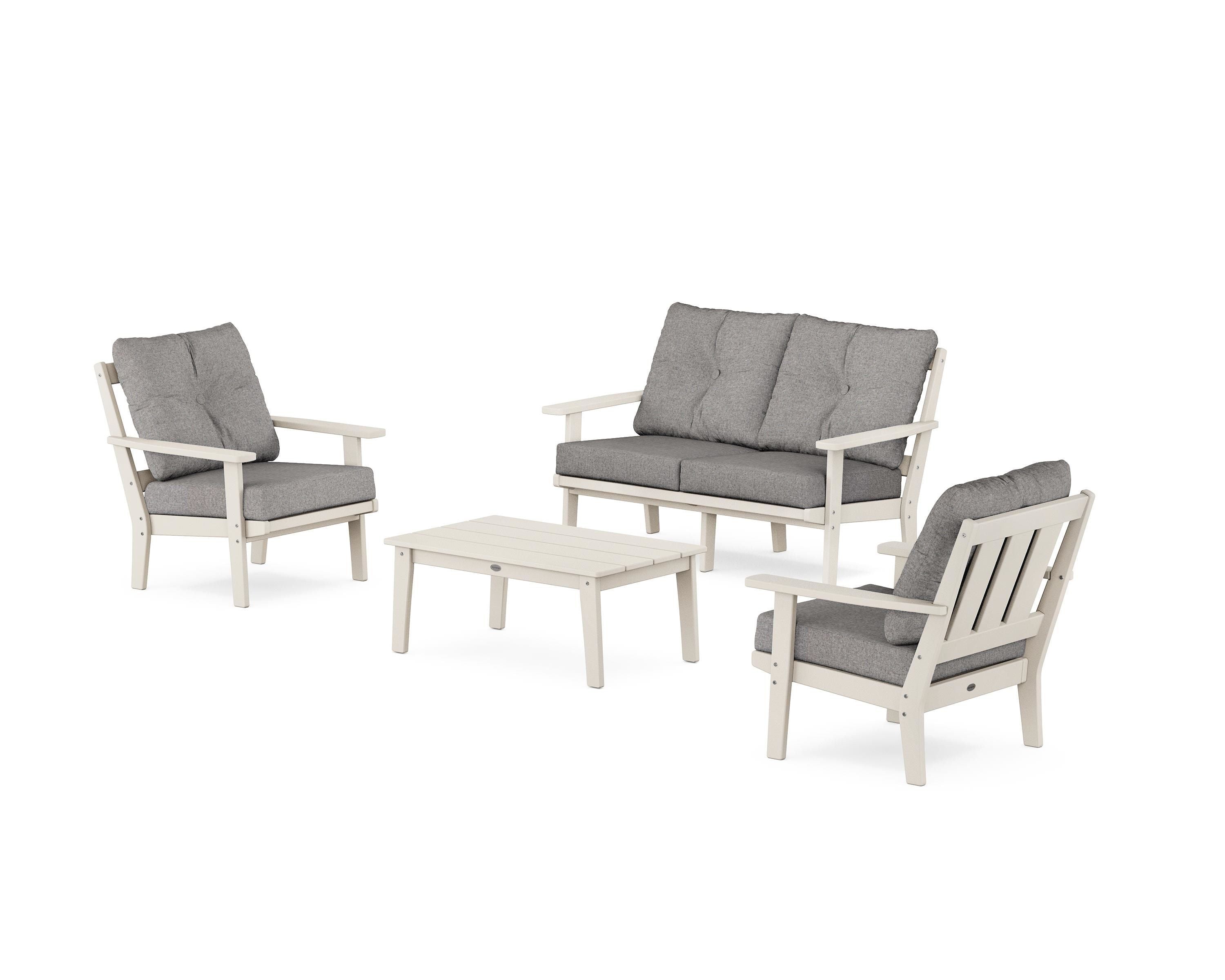 POLYWOOD® Oxford 4-Piece Deep Seating Set with Loveseat in Sand / Grey Mist