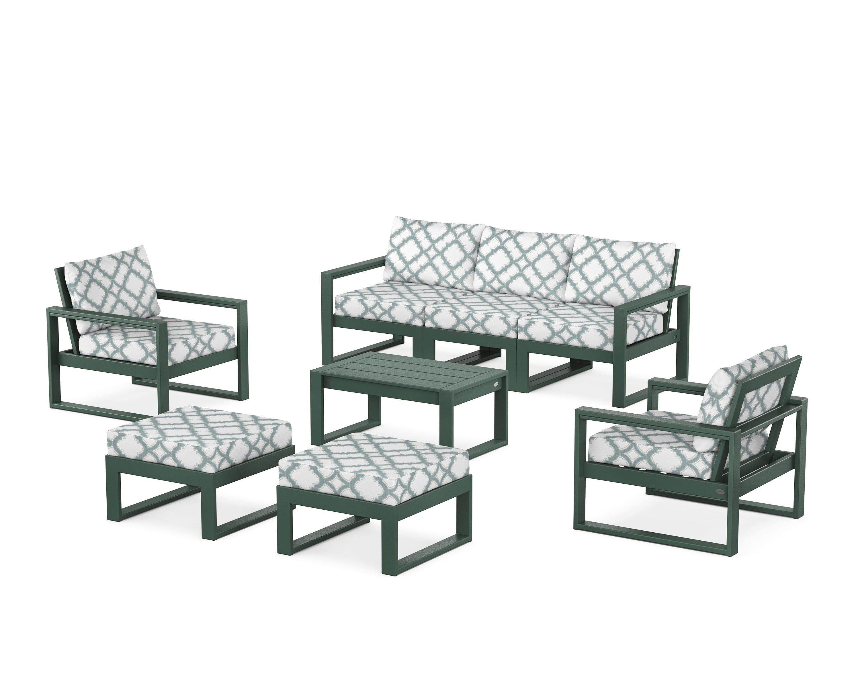 POLYWOOD® EDGE Sectional 8-Piece Lounge Sofa Set in Green / Trellis Glacier Spa