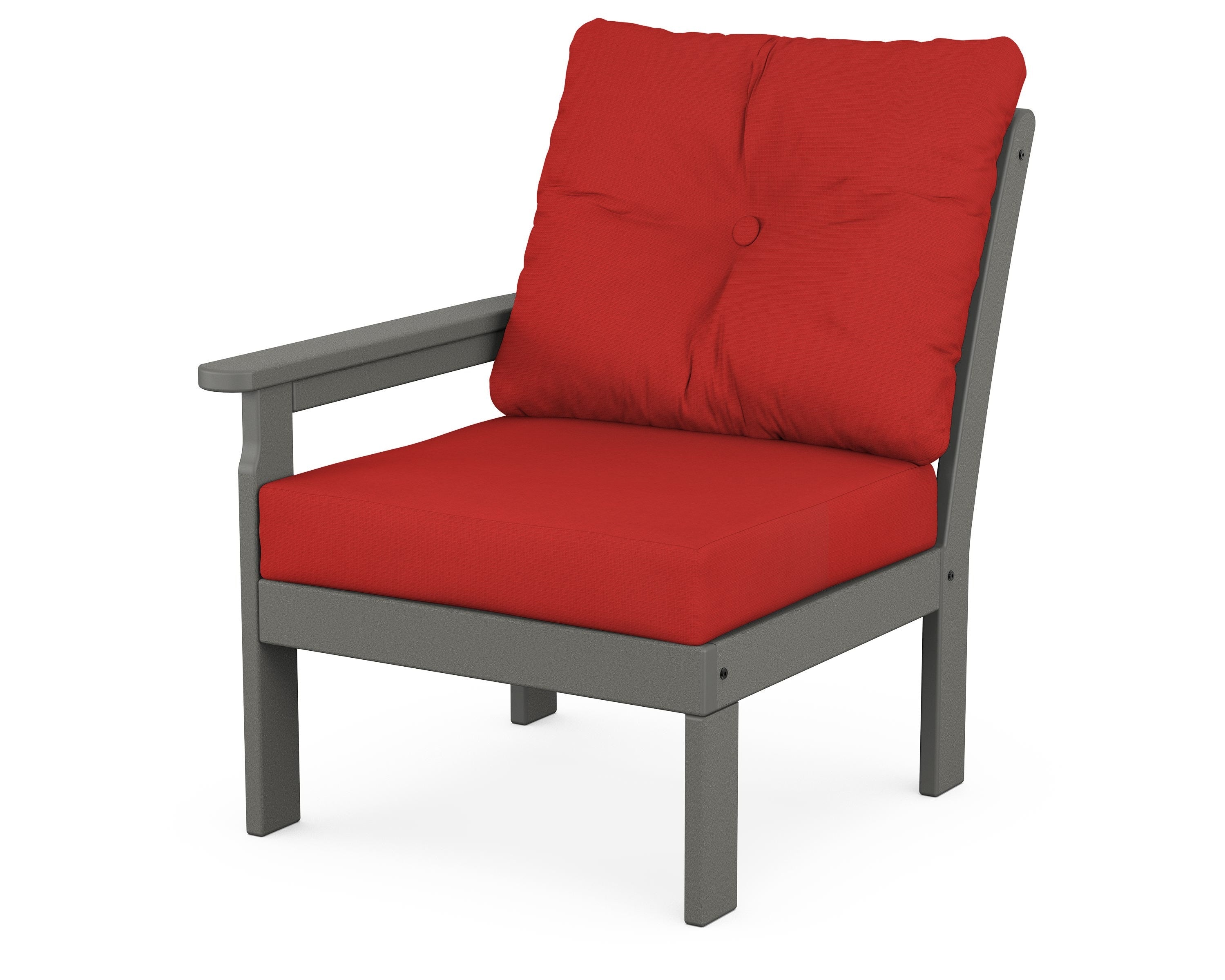 POLYWOOD® Vineyard Modular Left Arm Chair in Slate Grey / Crimson Linen