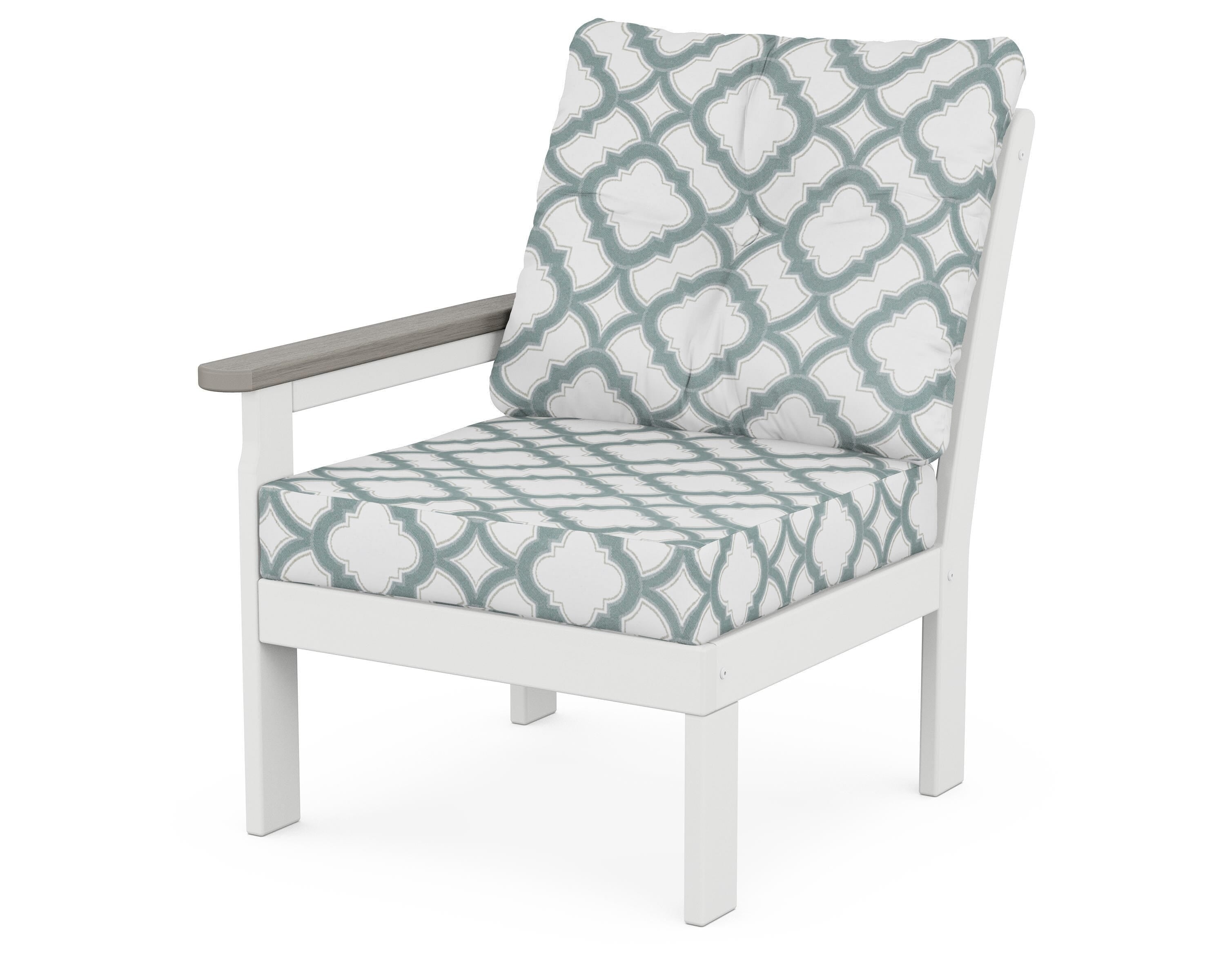 POLYWOOD® Vineyard Modular Left Arm Chair in White / Driftwood / Trellis Glacier Spa