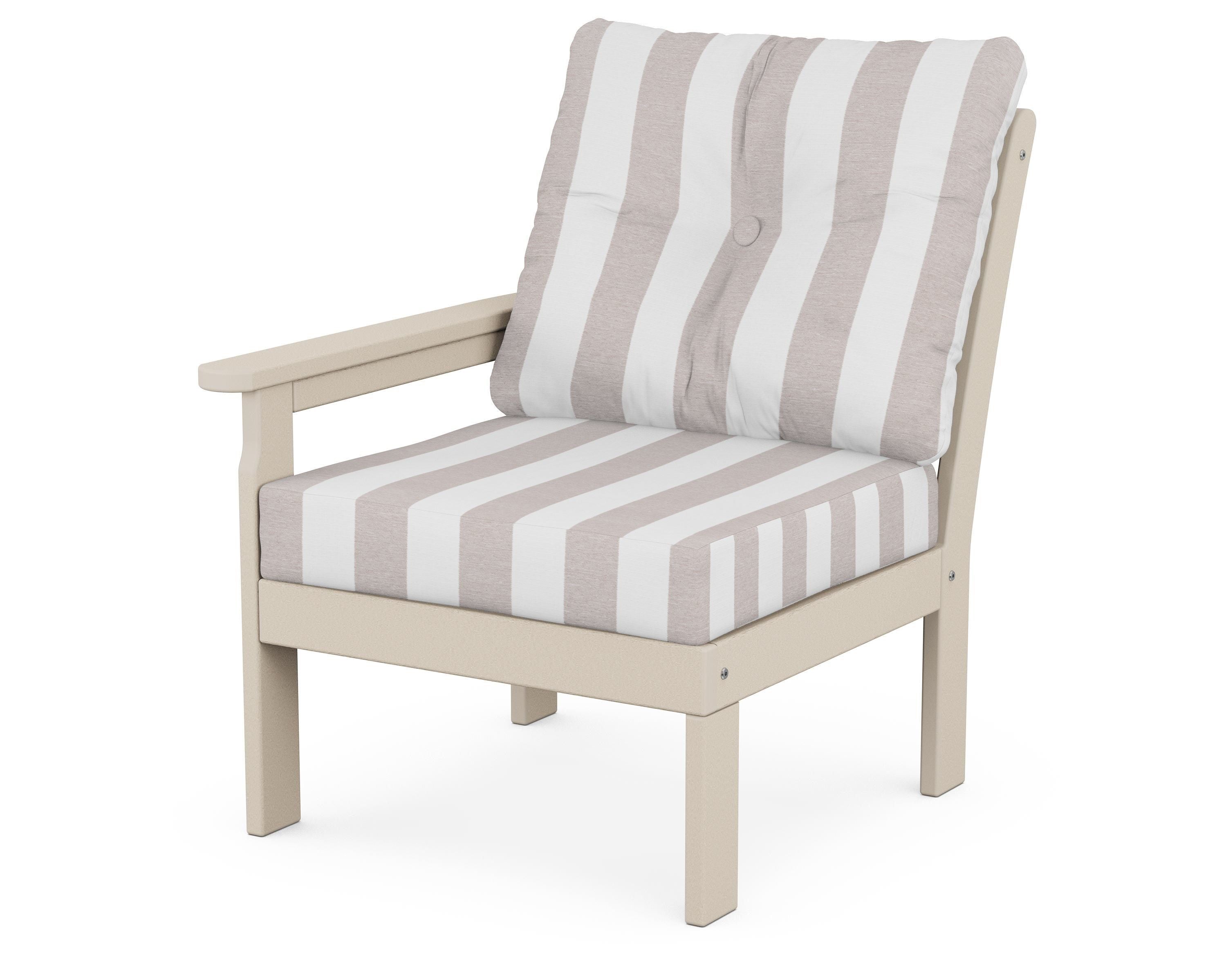 POLYWOOD® Vineyard Modular Left Arm Chair in Sand / Cabana Stripe Dune Burlap