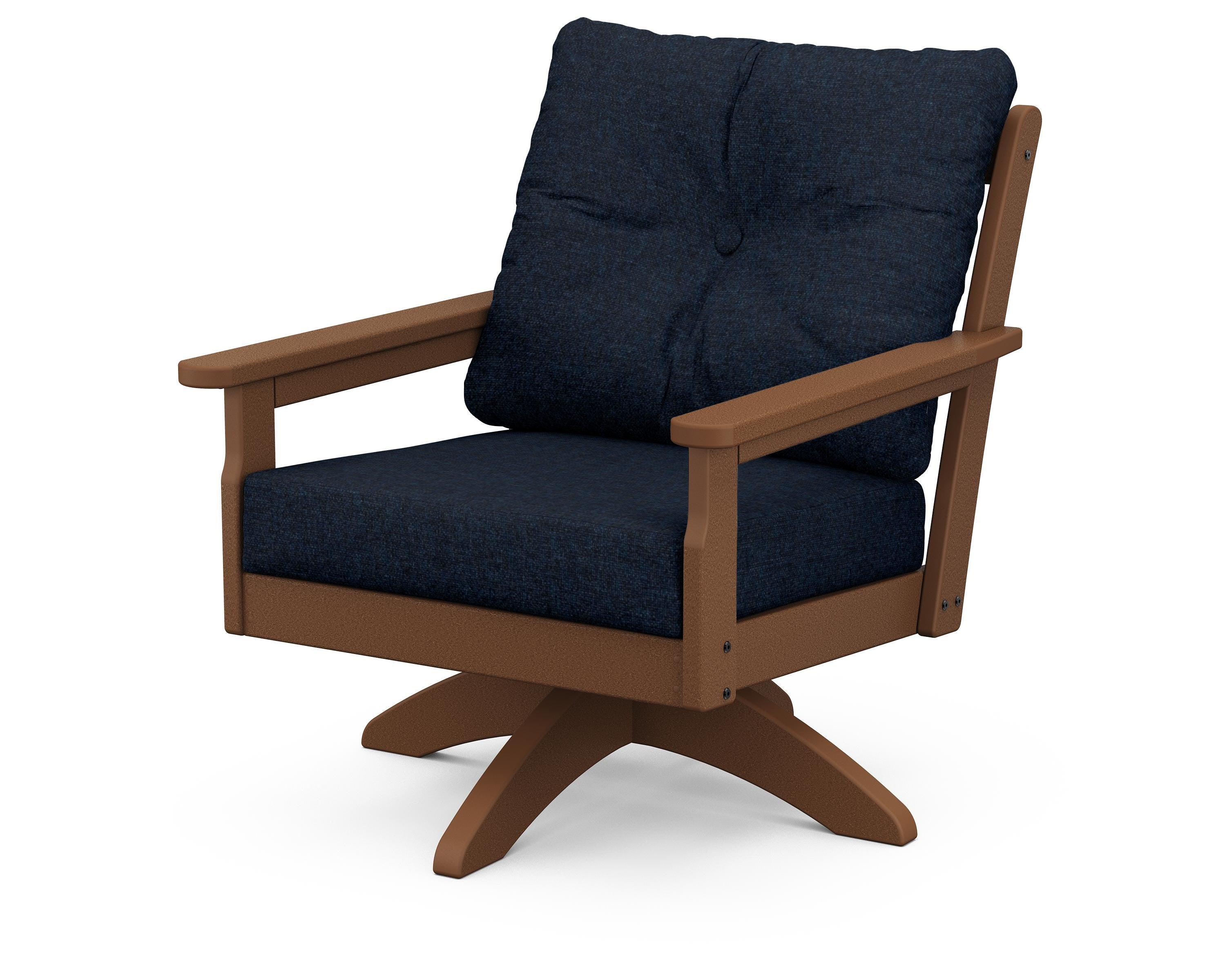 POLYWOOD® Vineyard Deep Seating Swivel Chair in Teak / Marine Indigo