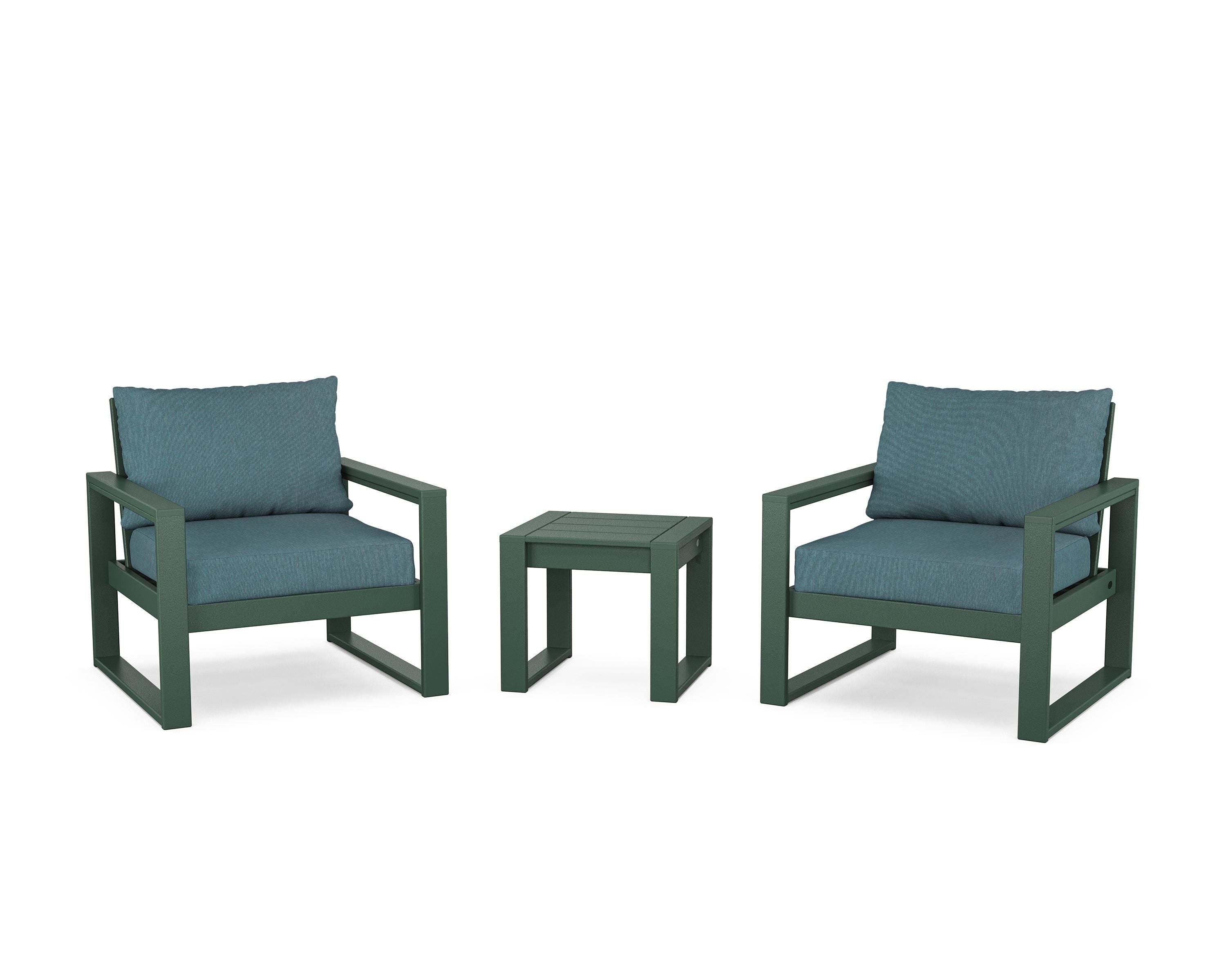 POLYWOOD® EDGE Sectional 3-Piece Deep Seating Set in Green / Ocean Teal