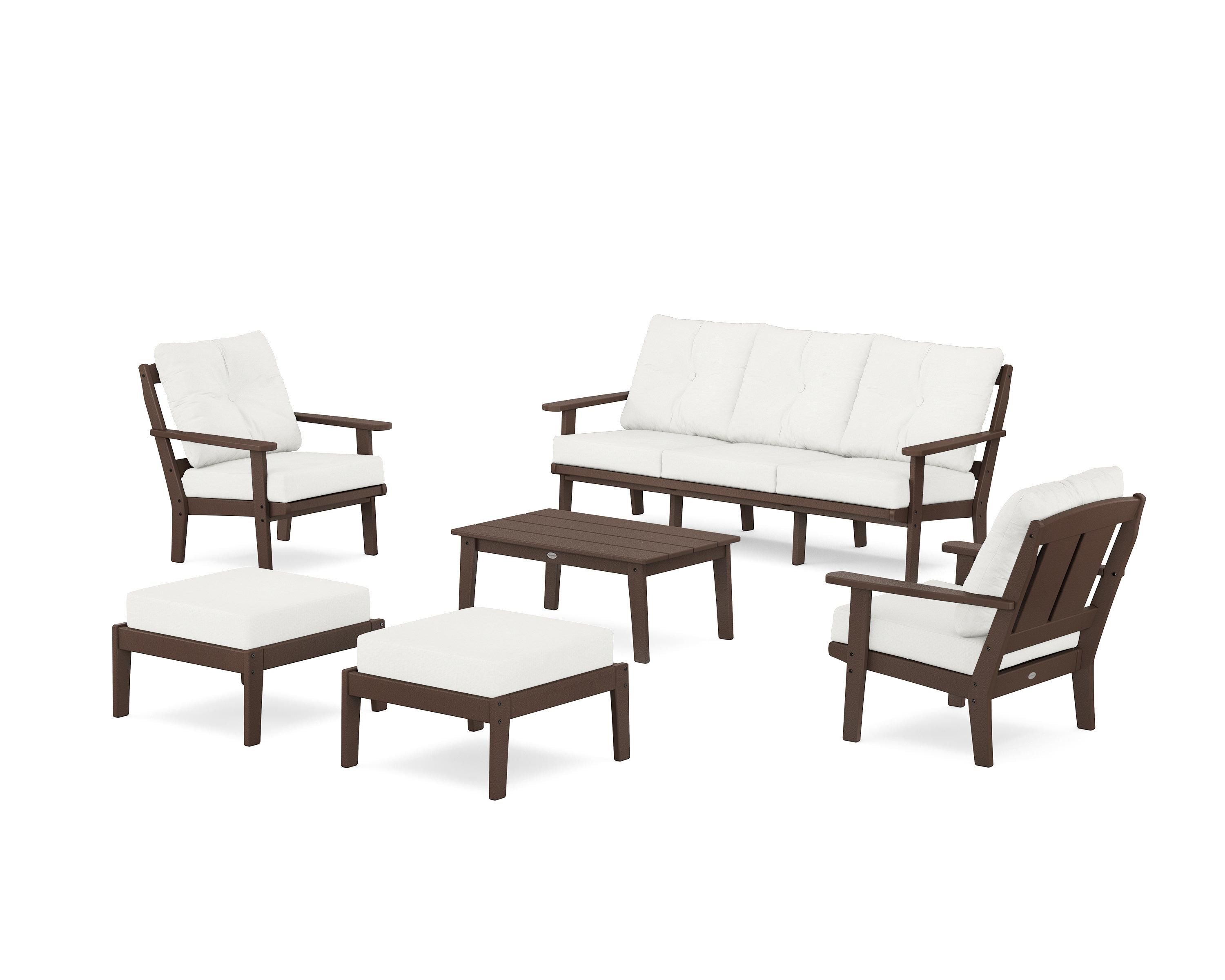 POLYWOOD® Mission 6-Piece Lounge Sofa Set in Mahogany / Natural Linen