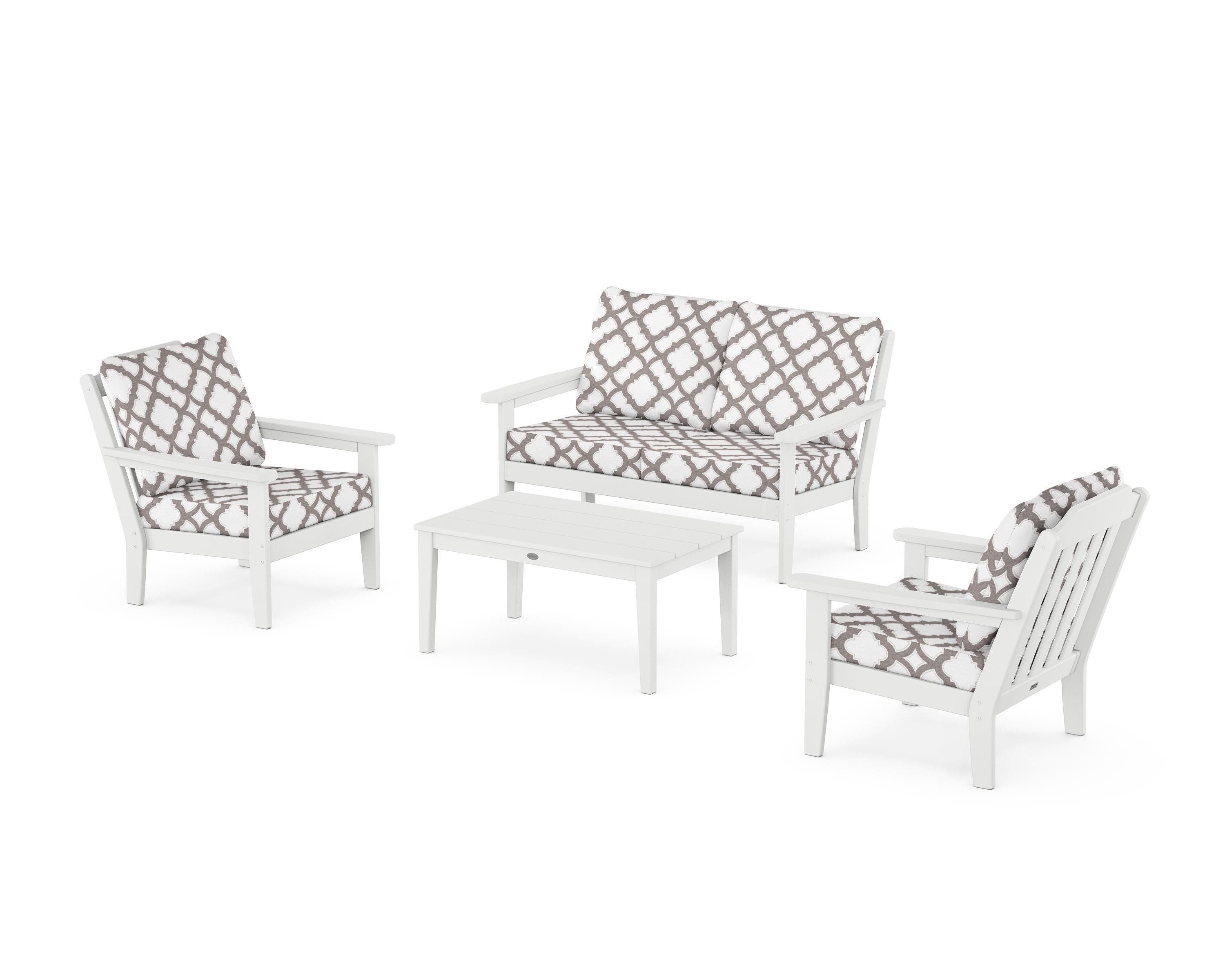 Country Living Cottage 4-Piece Deep Seating Set with Loveseat in White / Trellis Grey Mist
