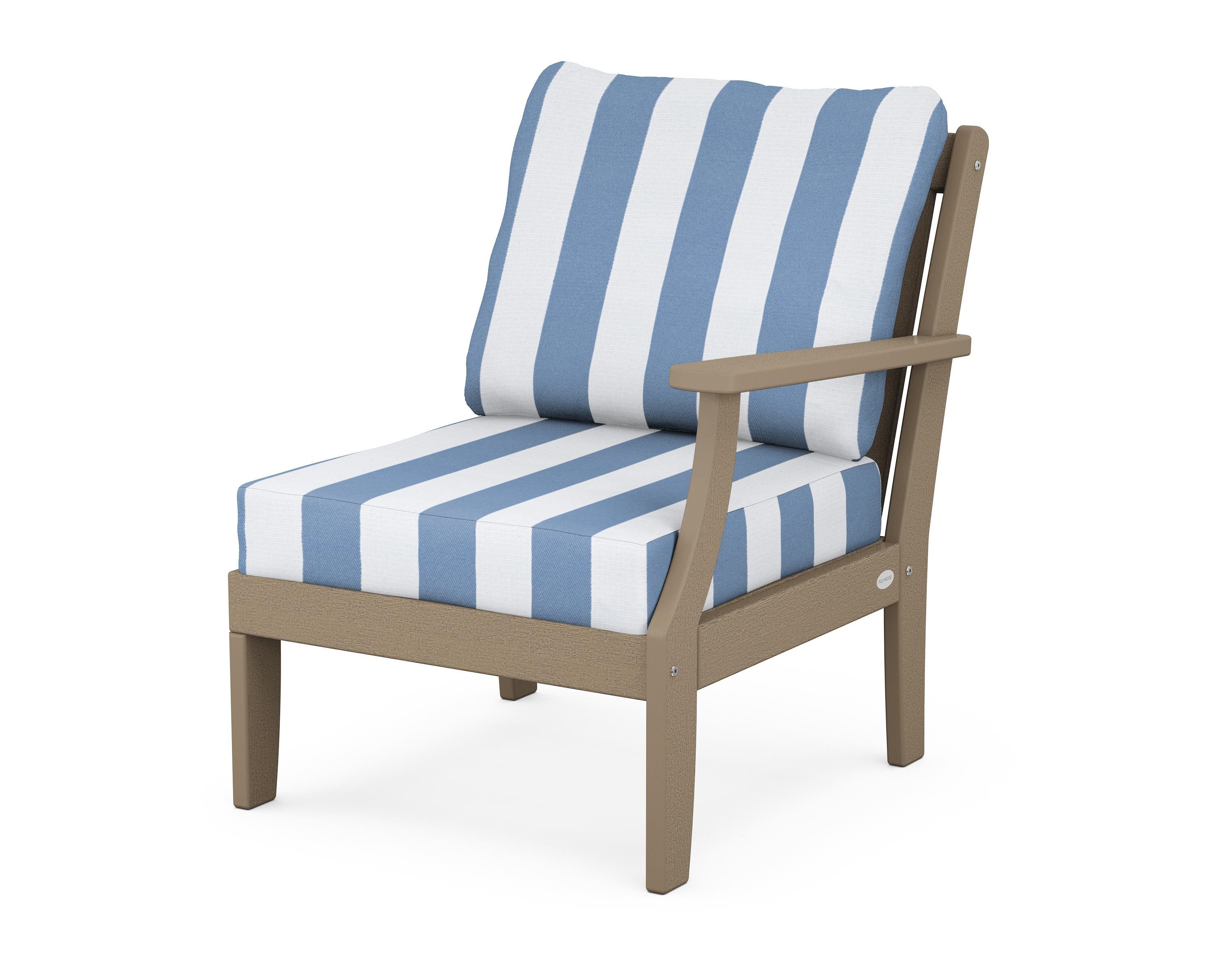POLYWOOD® Braxton Modular Right Arm Chair in Vintage Sahara / Cabana Stripe Sky Blue