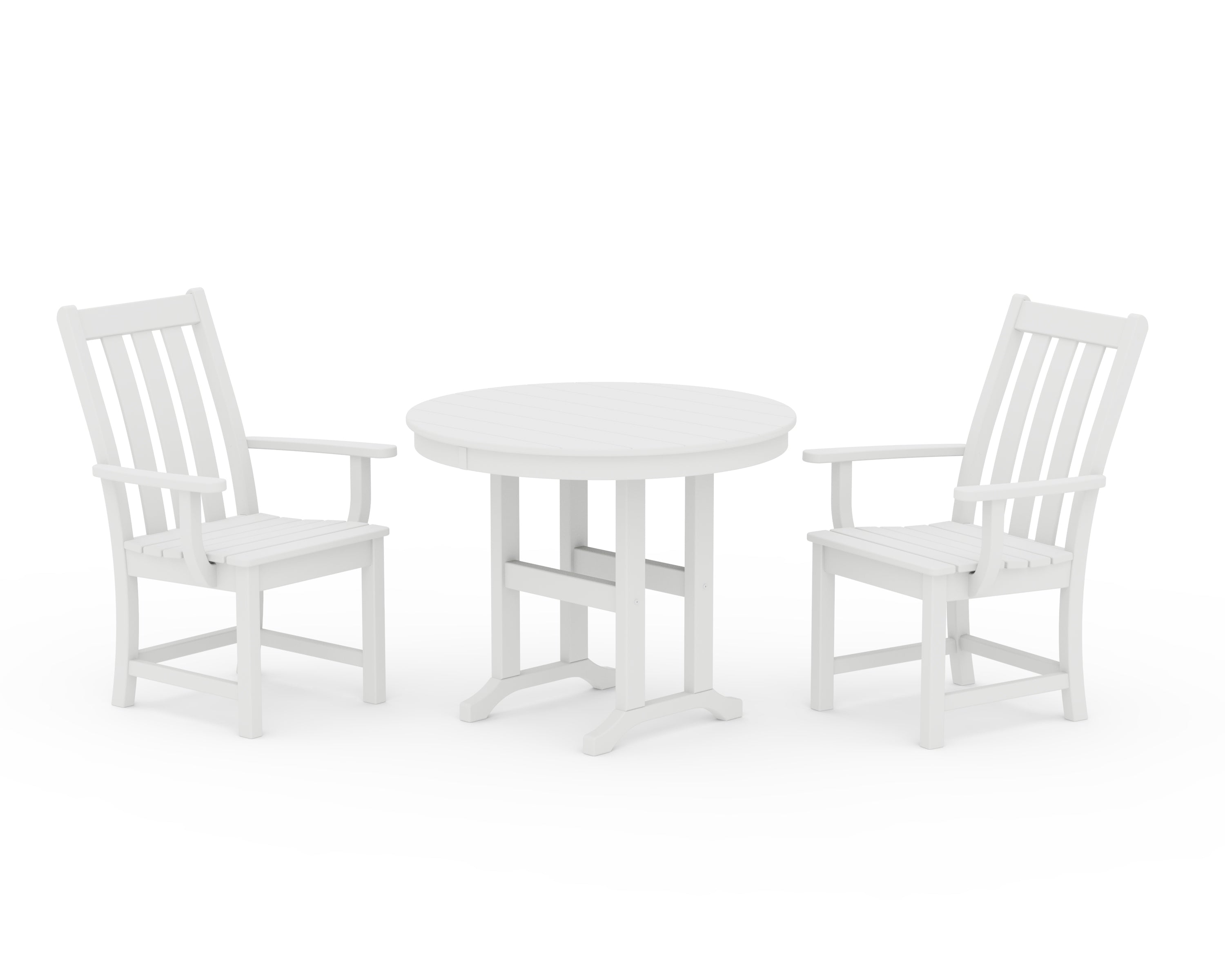 POLYWOOD® Vineyard 3-Piece Round Dining Set in White
