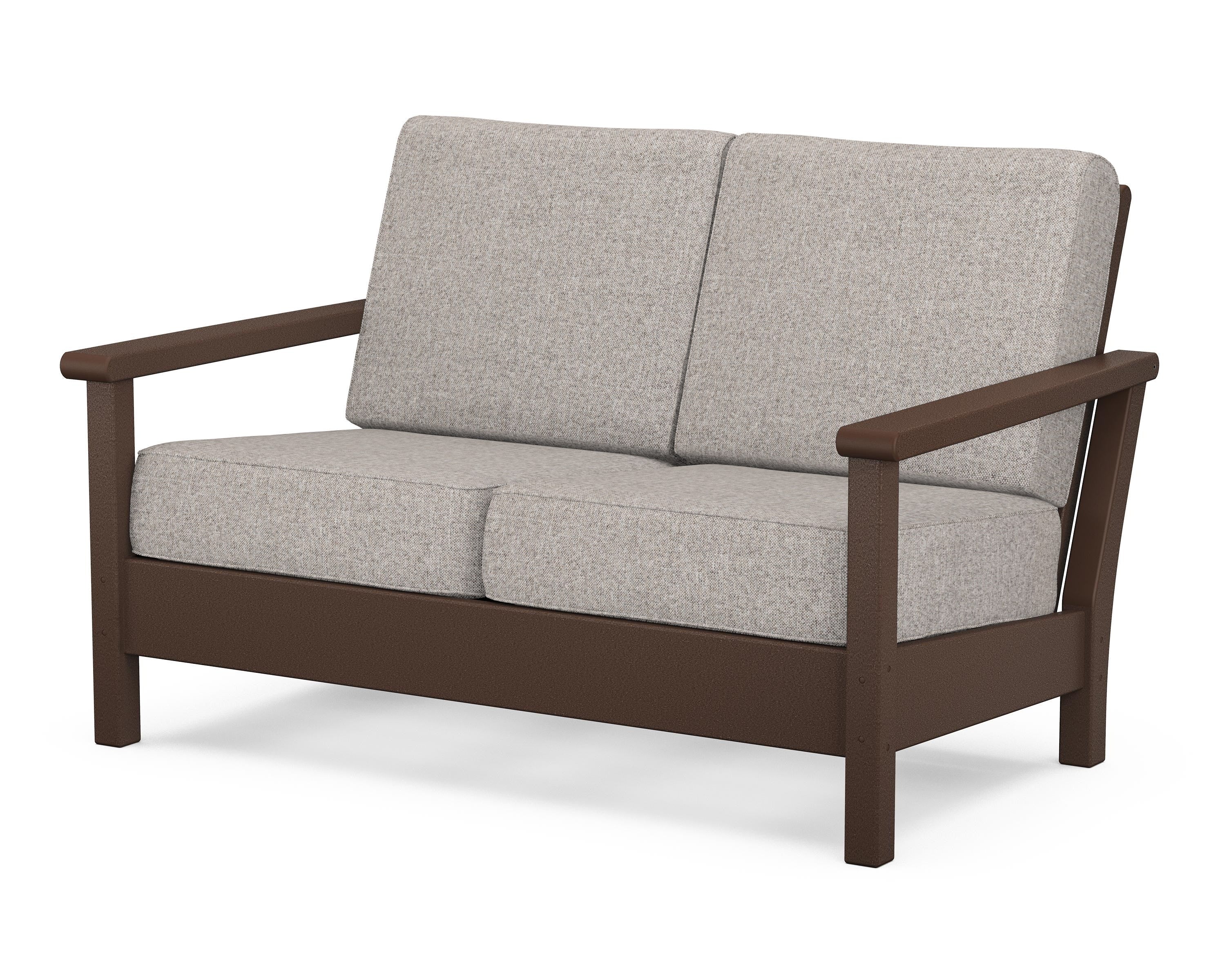 POLYWOOD® Harbour Deep Seating Loveseat in Mahogany / Weathered Tweed