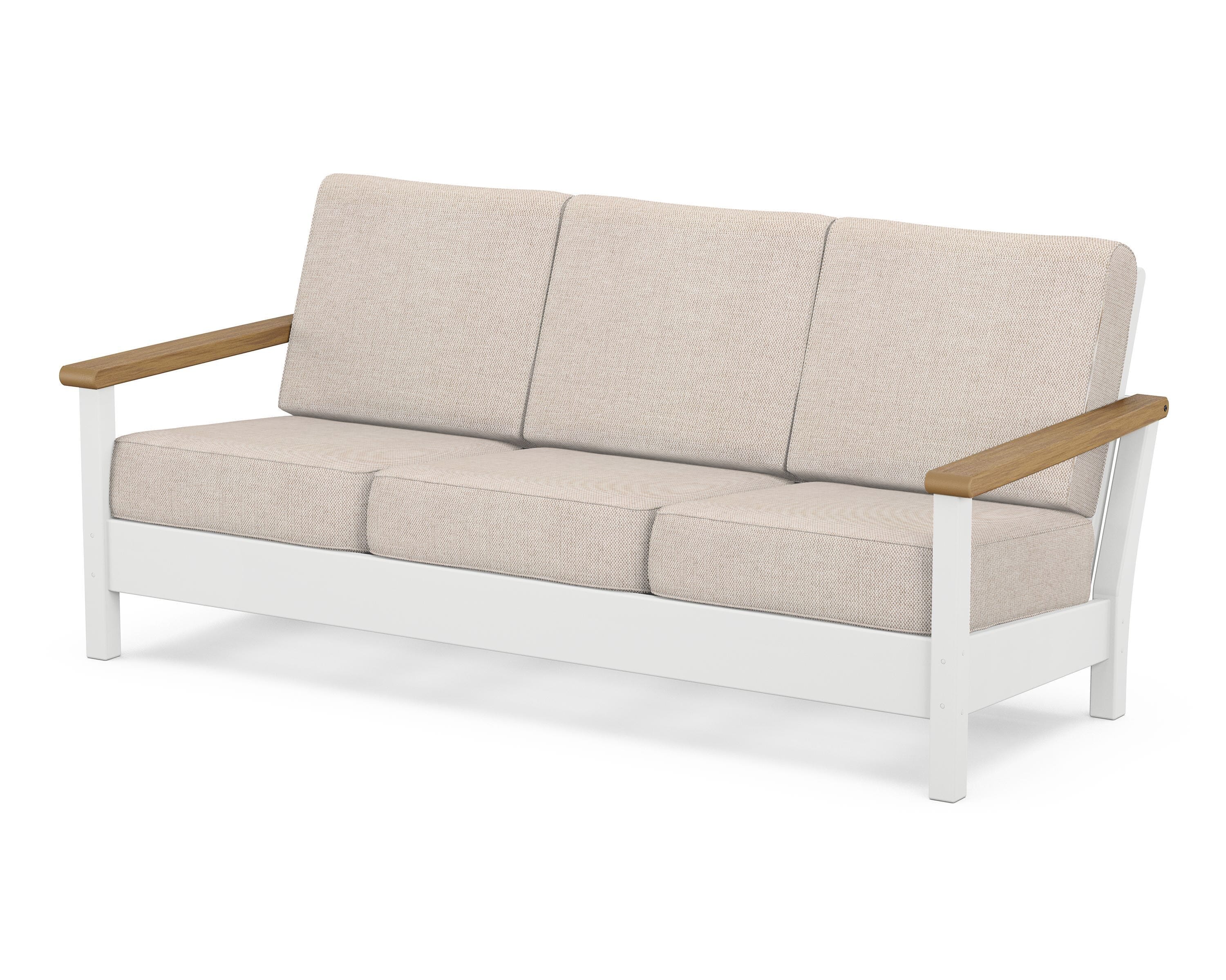 POLYWOOD® Harbour Deep Seating Sofa in White / Natural / Blend Linen