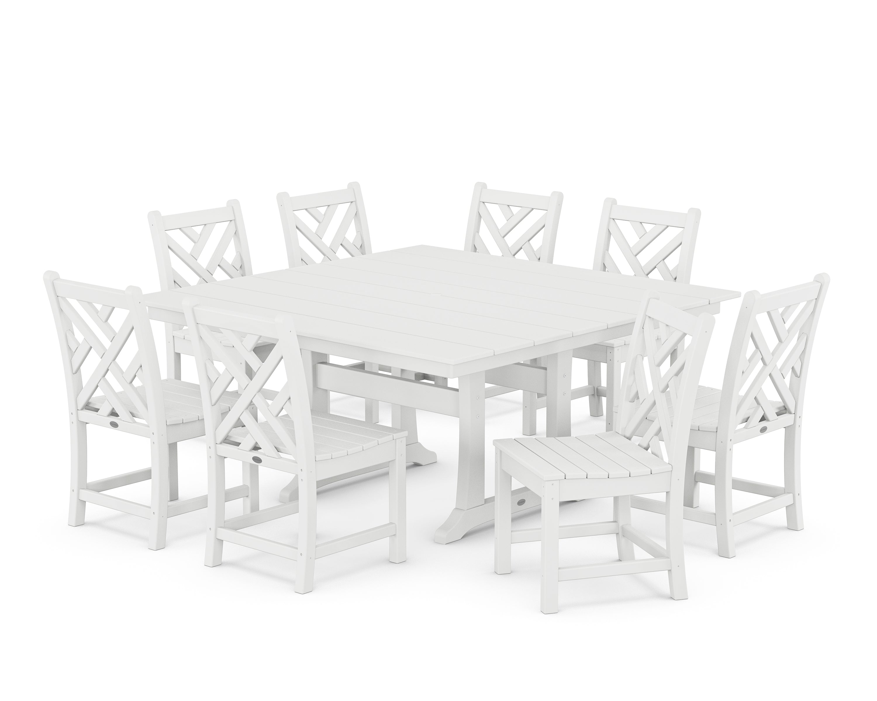 POLYWOOD® Chippendale 9-Piece Farmhouse Trestle Dining Set in White
