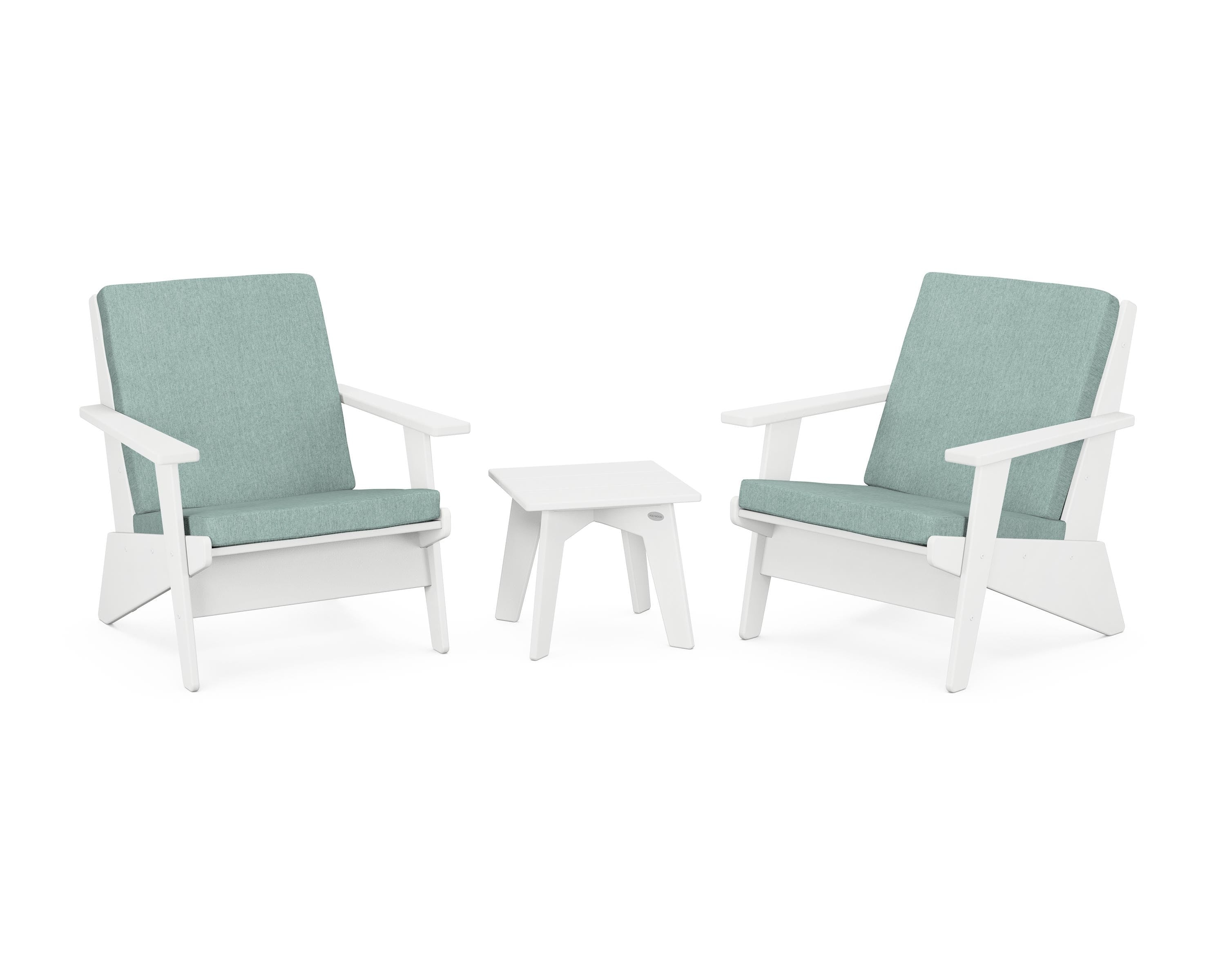 POLYWOOD® Riviera Modern Lounge 3-Piece Set in White / Glacier Spa
