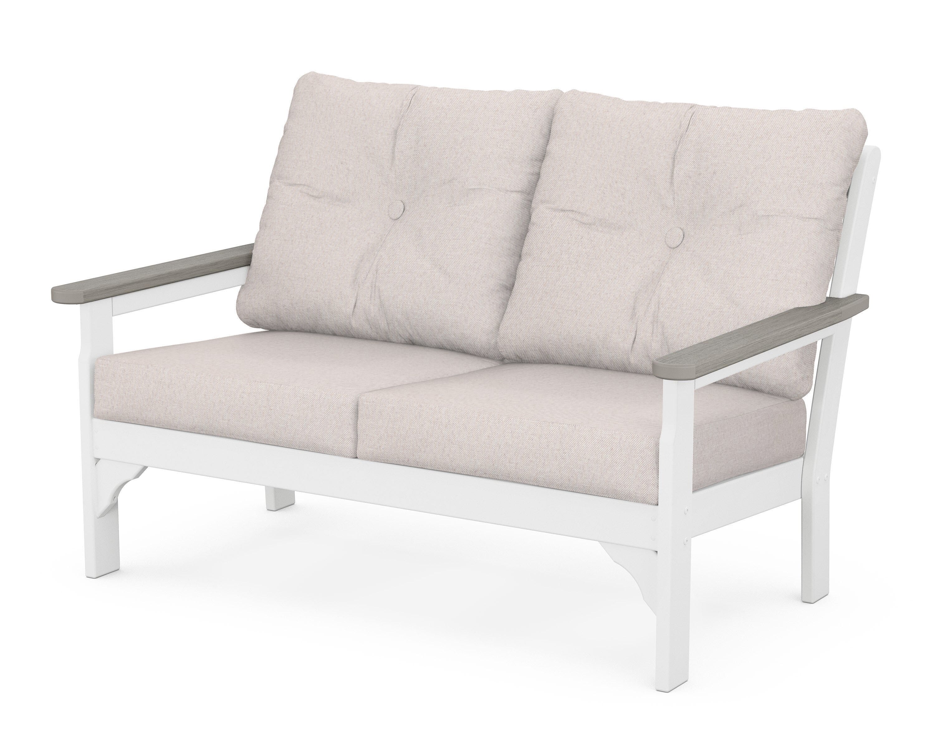 POLYWOOD® Vineyard Deep Seating Loveseat in White / Driftwood / Dune Burlap