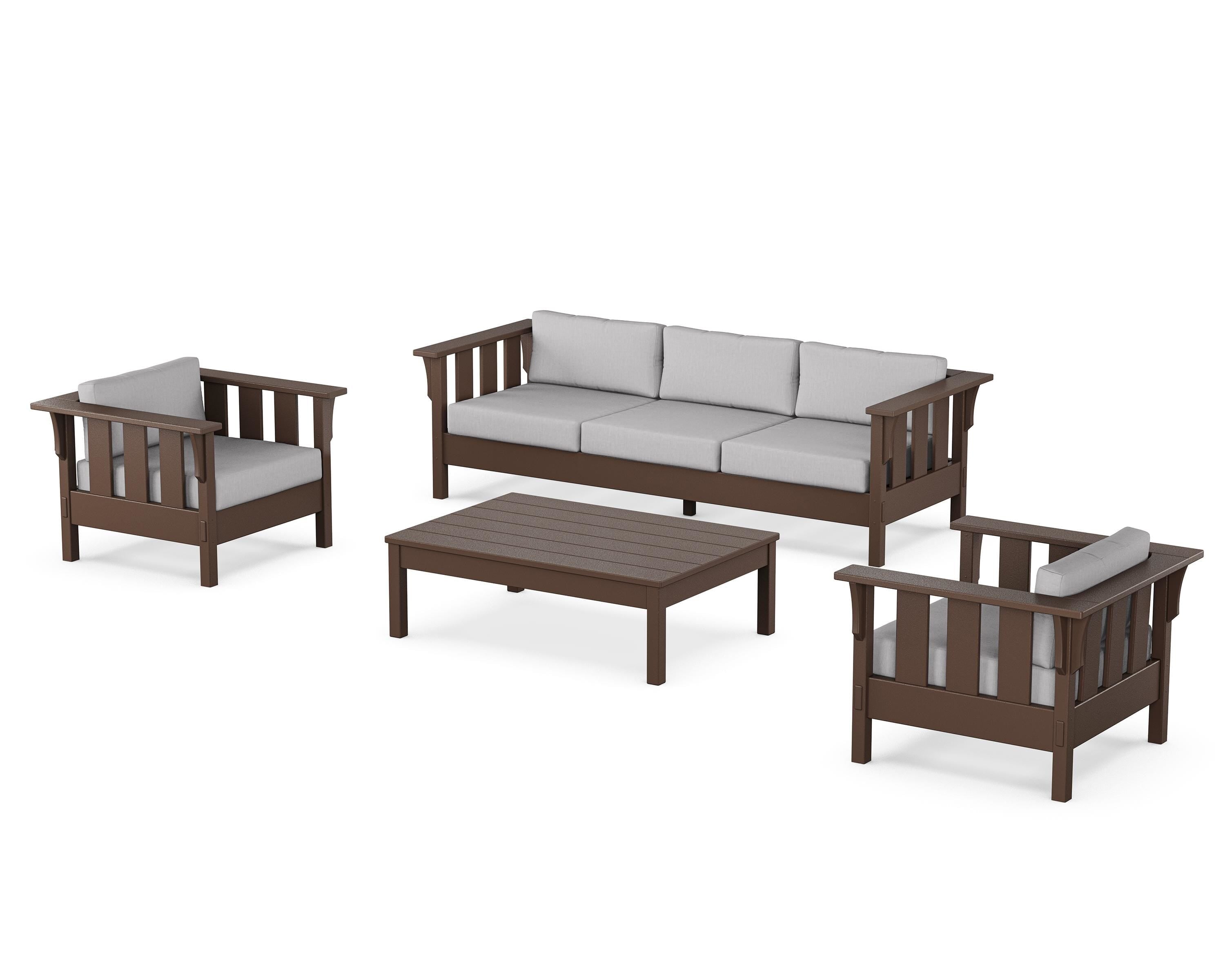 Martha Stewart by POLYWOOD® Acadia 4-Piece Deep Seating Set with Sofa in Mahogany / Granite