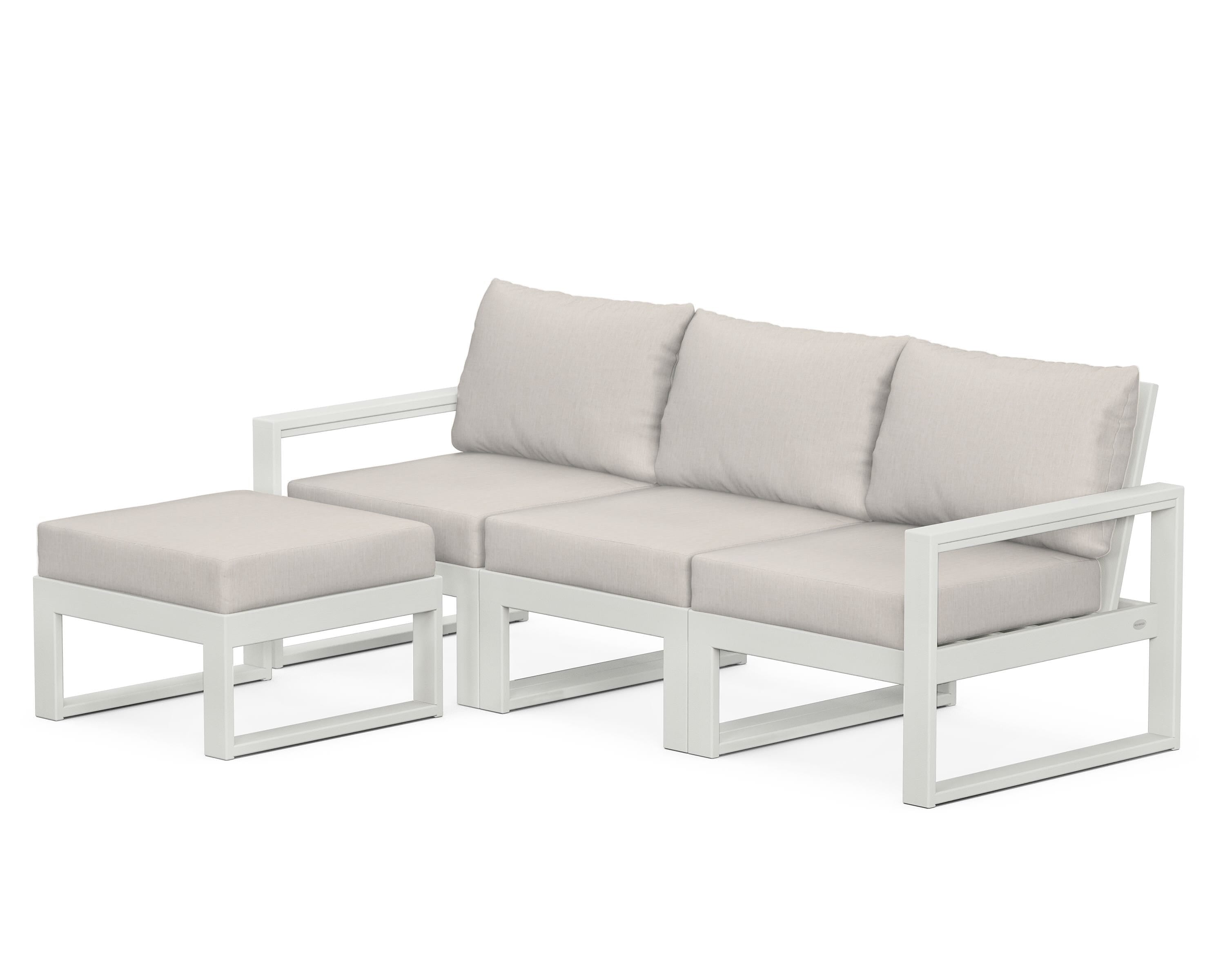 POLYWOOD® EDGE 4-Piece Modular Deep Seating Set with Ottoman in Vintage White / Cast Ash