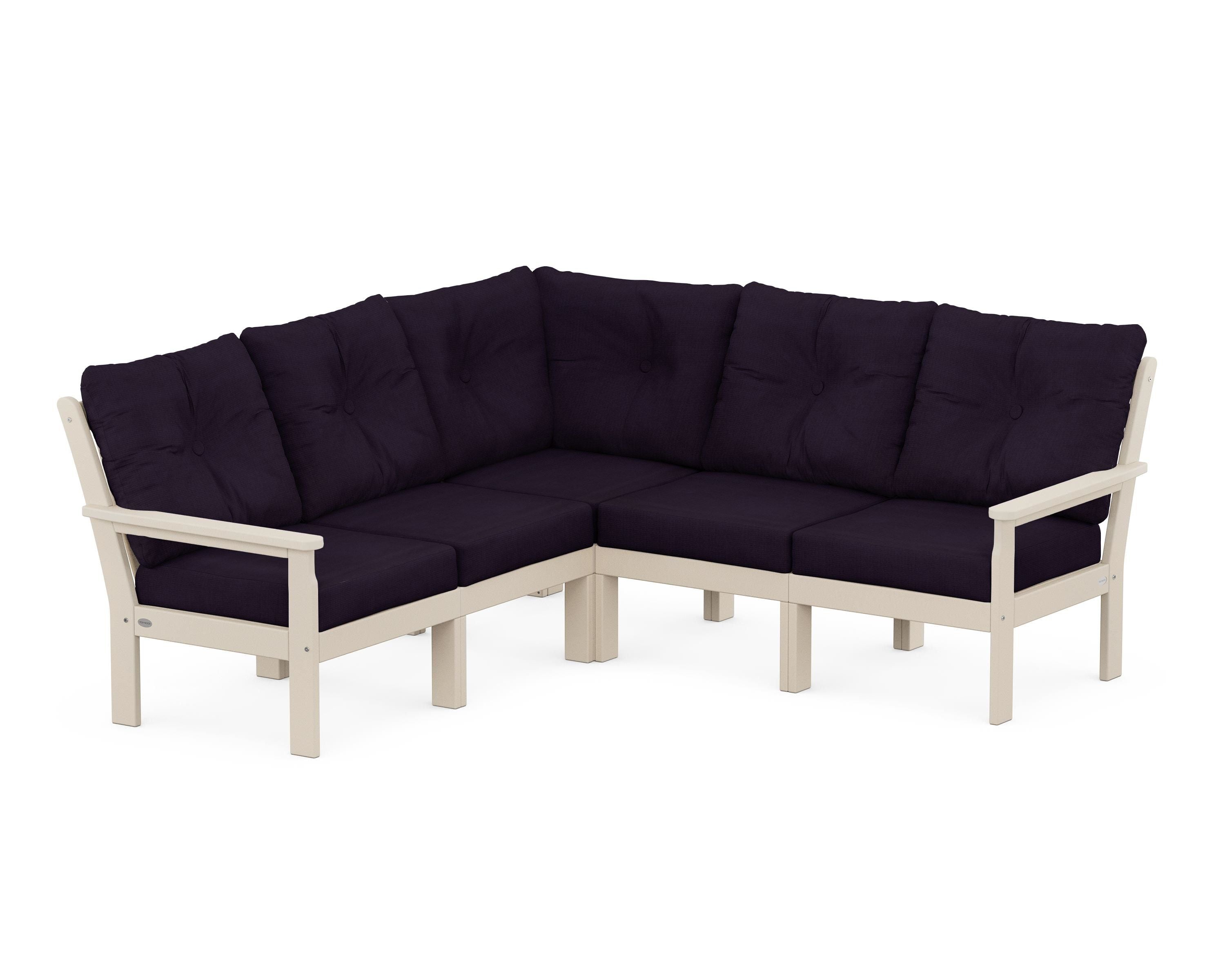 POLYWOOD® Vineyard 5-Piece Sectional in Sand / Navy Linen