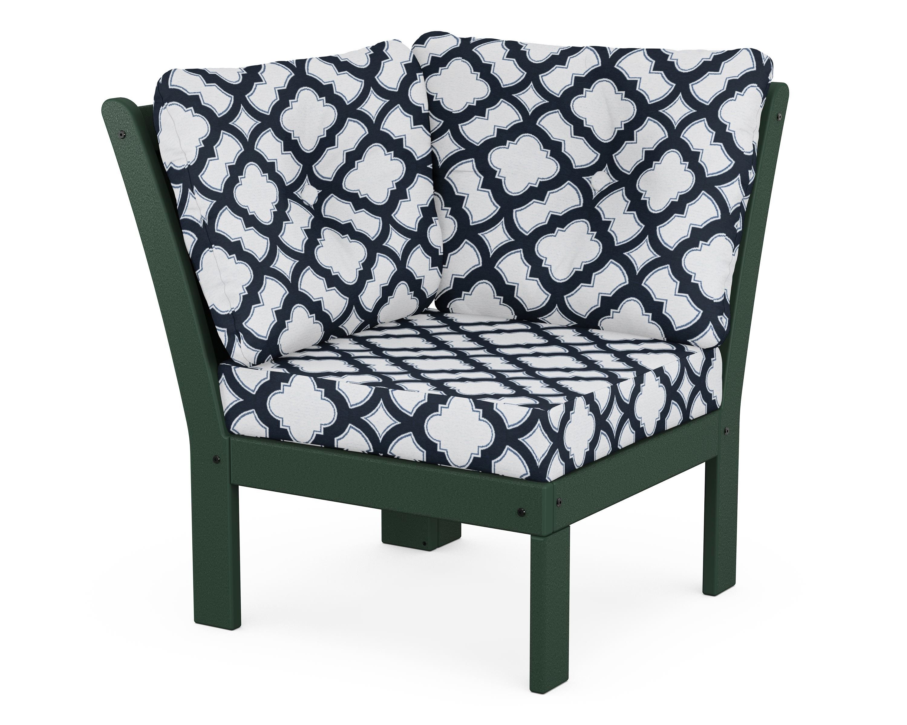 POLYWOOD® Vineyard Modular Corner Chair in Green / Trellis Marine Indigo