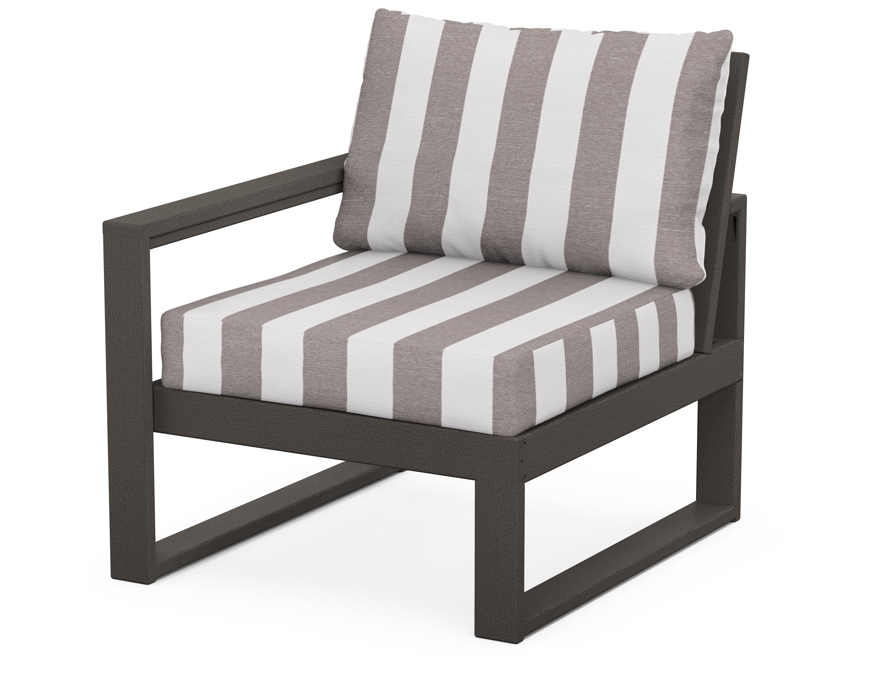 POLYWOOD® EDGE Modular Left Arm Chair in Vintage Coffee / Cabana Stripe Grey Mist