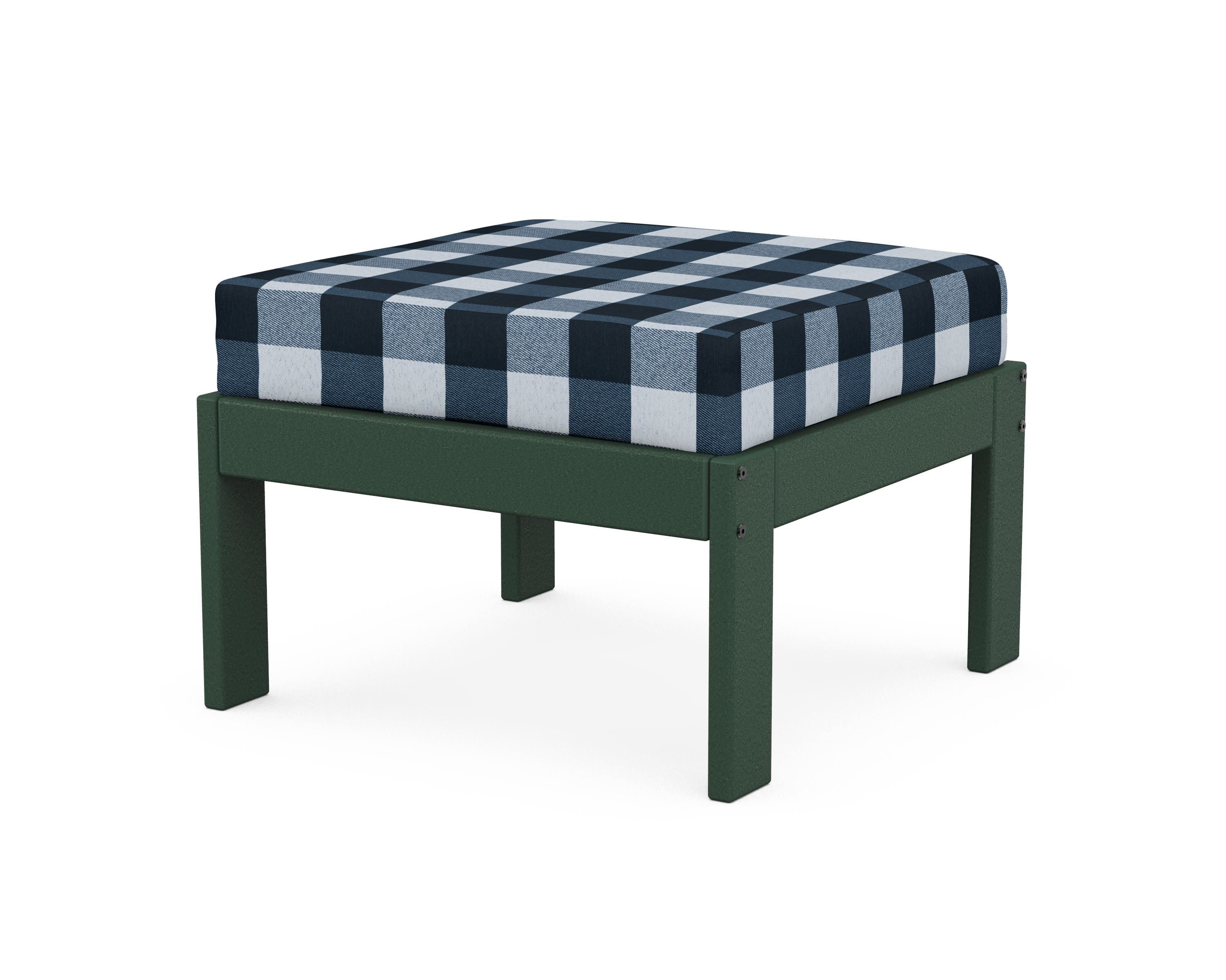POLYWOOD® Vineyard Modular Ottoman in Green / Buffalo Plaid Marine Indigo