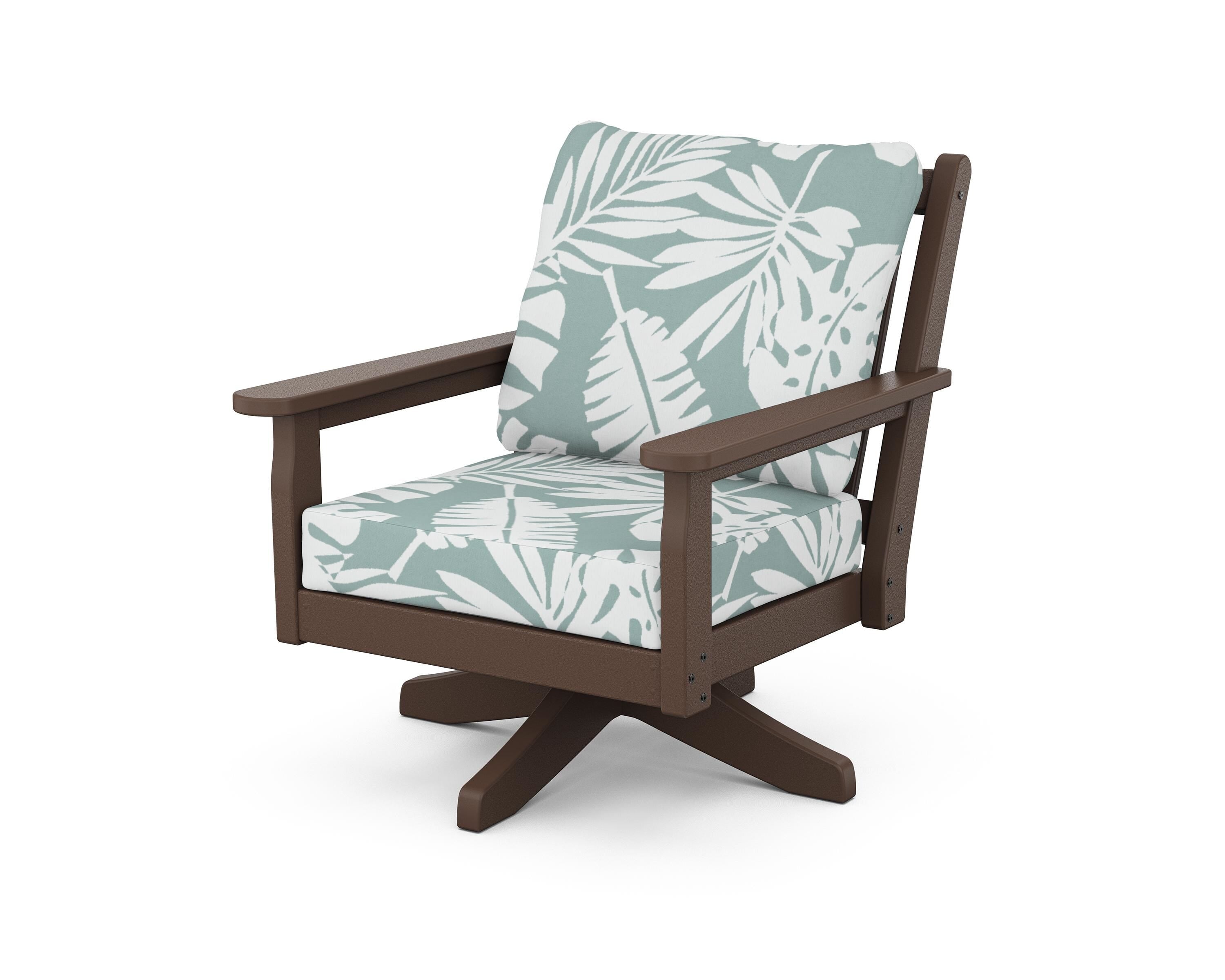 POLYWOOD® Chippendale Deep Seating Swivel Chair in Mahogany / Leaf Glacier Spa