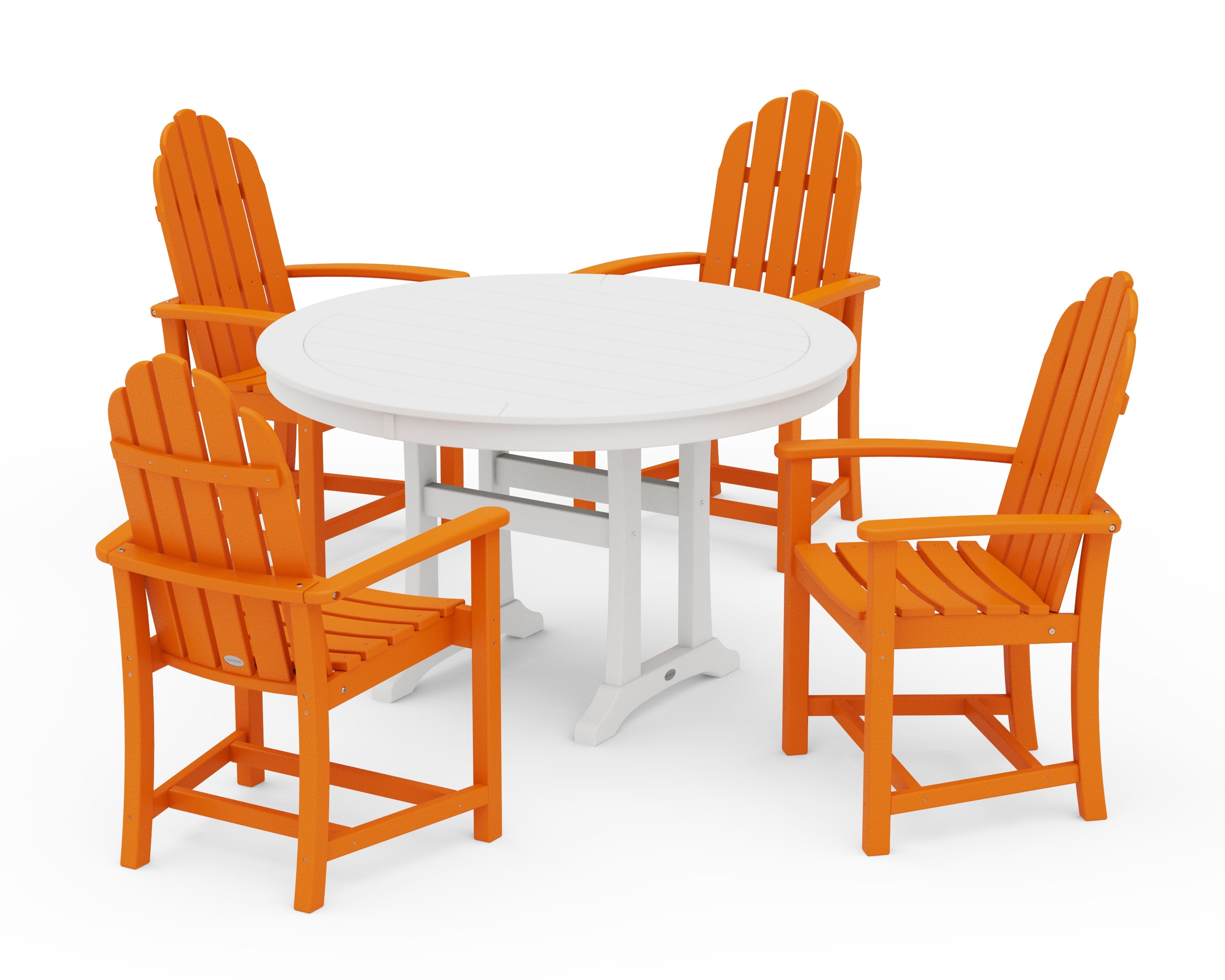POLYWOOD® Classic Adirondack 5-Piece Round Dining Set with Trestle Legs in Tangerine / White