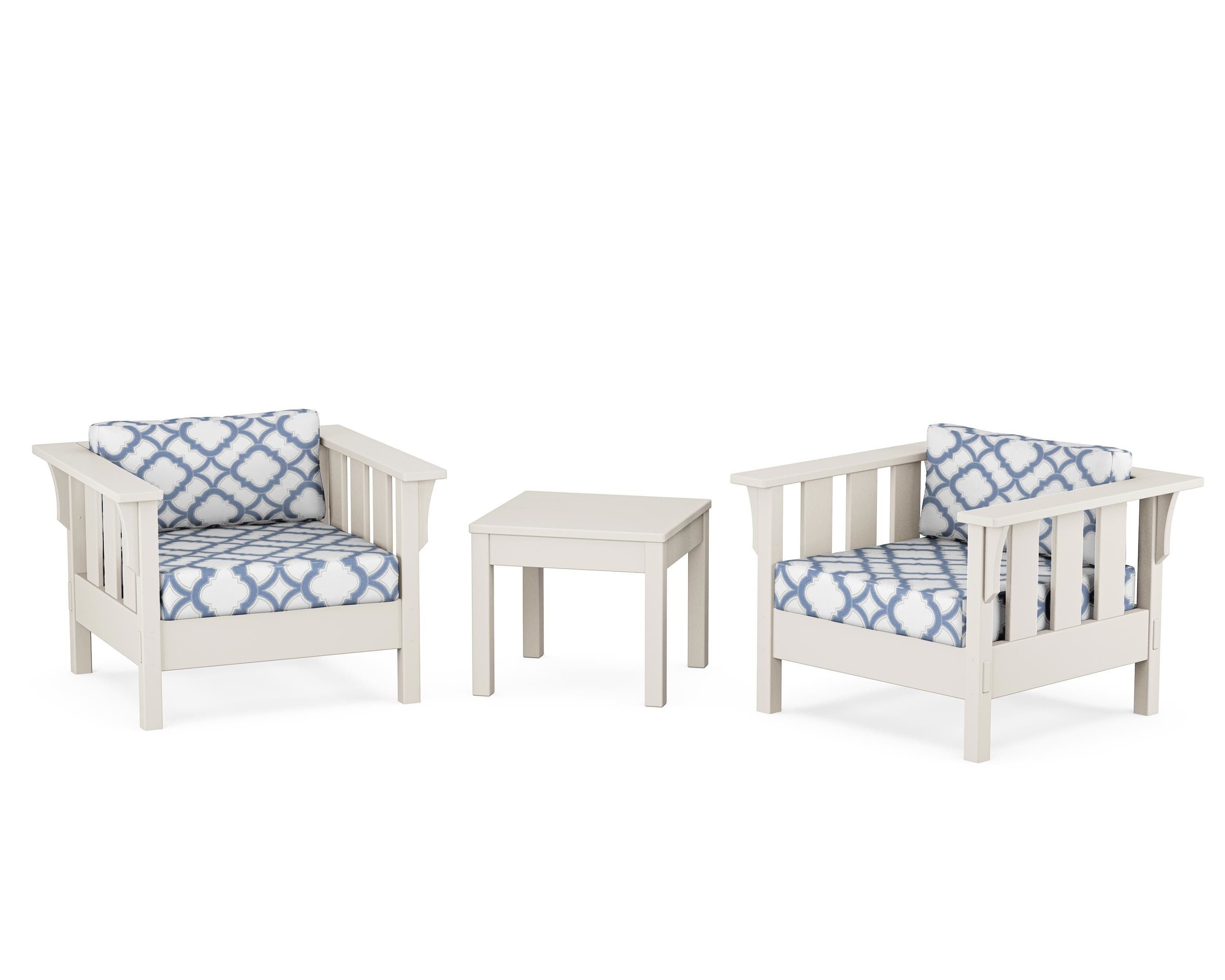 Martha Stewart by POLYWOOD® Acadia 3-Piece Deep Seating Set in Sand / Trellis Sky Blue