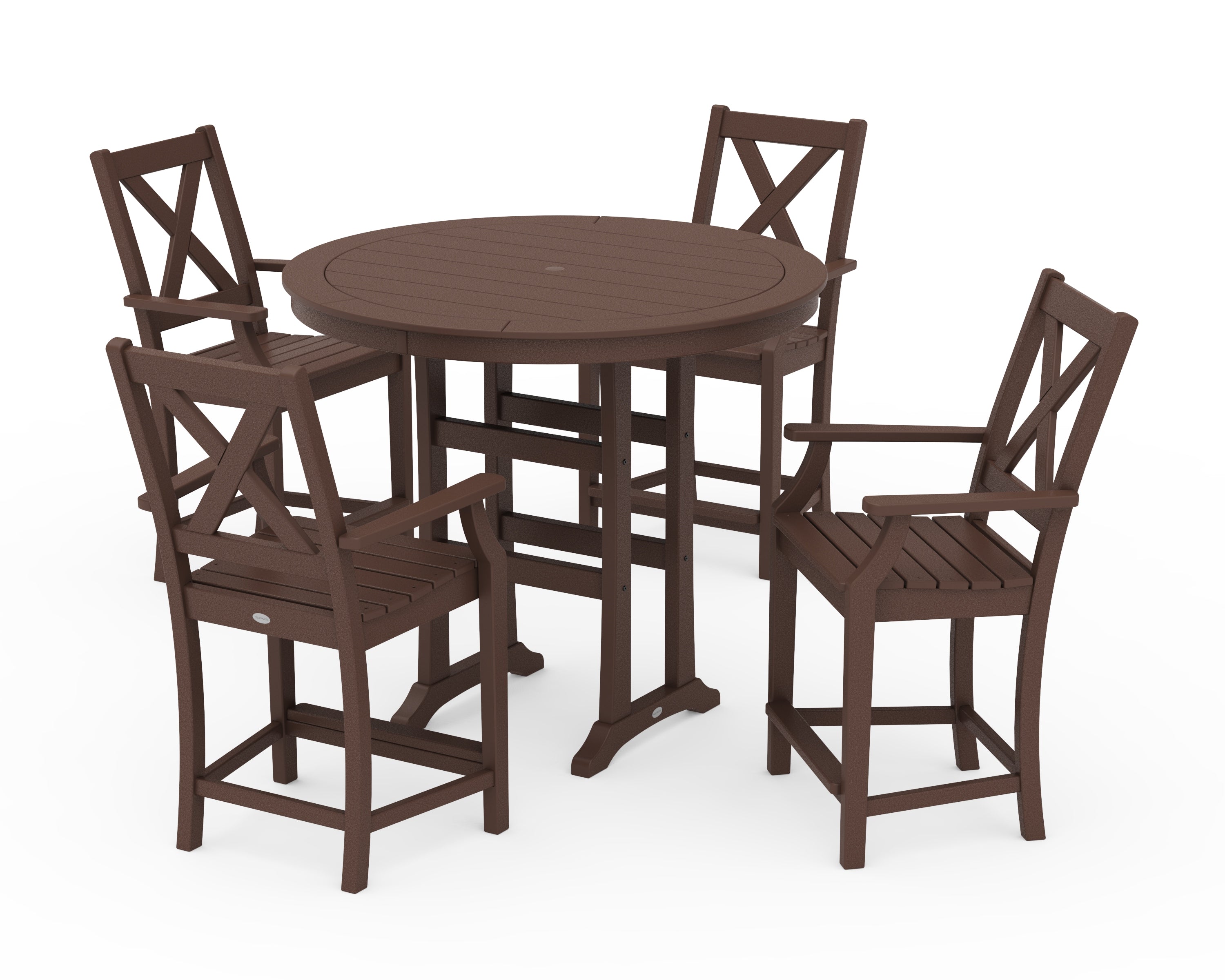 POLYWOOD® Braxton 5-Piece Nautical Trestle Arm Chair Counter Set in Mahogany
