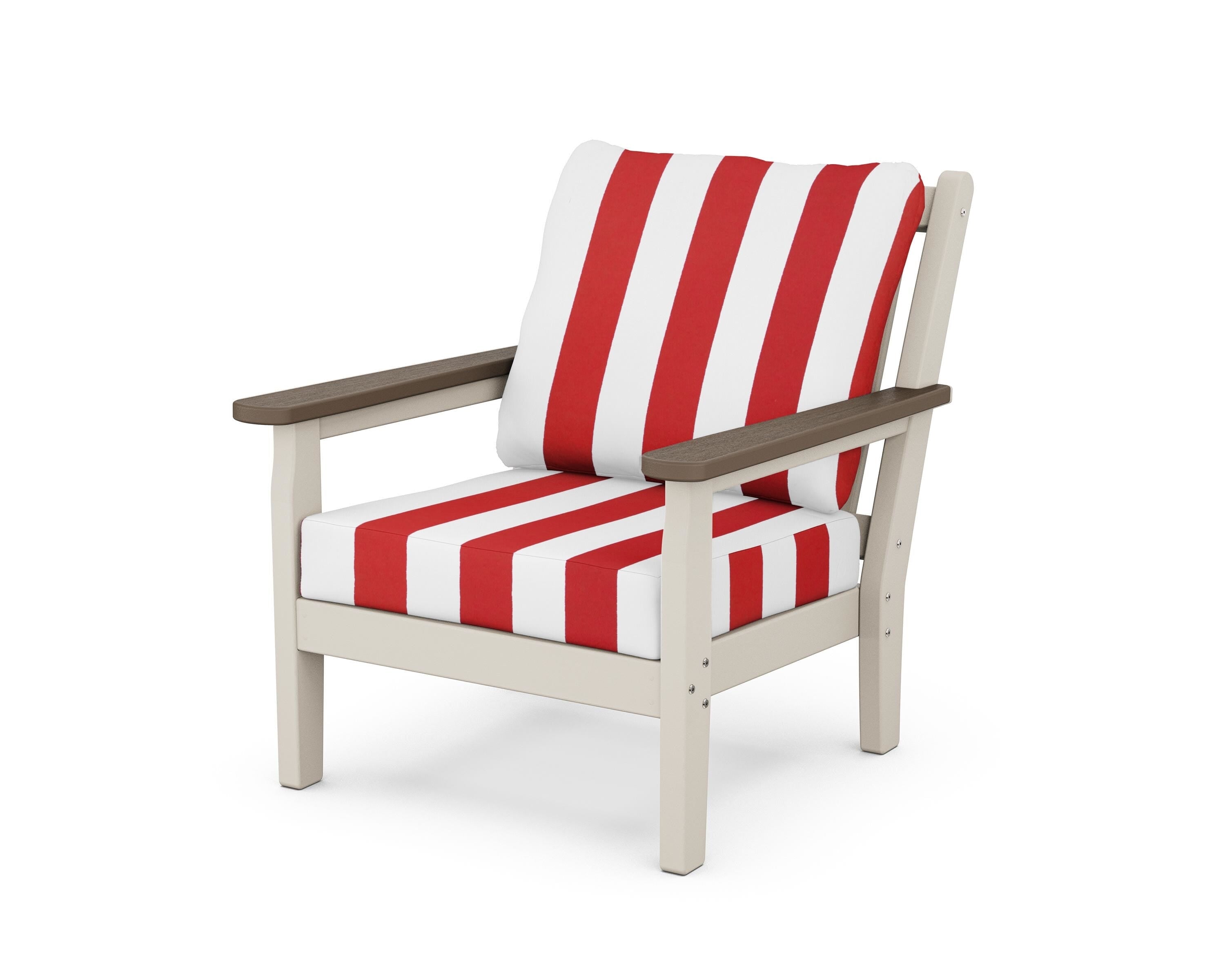 POLYWOOD® Chippendale Deep Seating Chair in Sand / Kona / Cabana Stripe Crimson