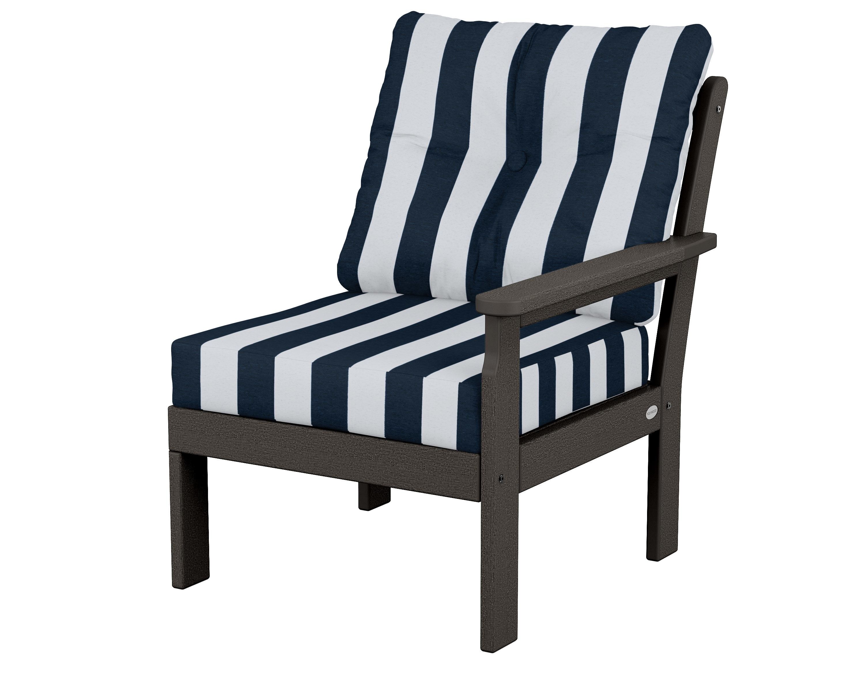 POLYWOOD® Vineyard Modular Right Arm Chair in Vintage Coffee / Cabana Stripe Marine Indigo