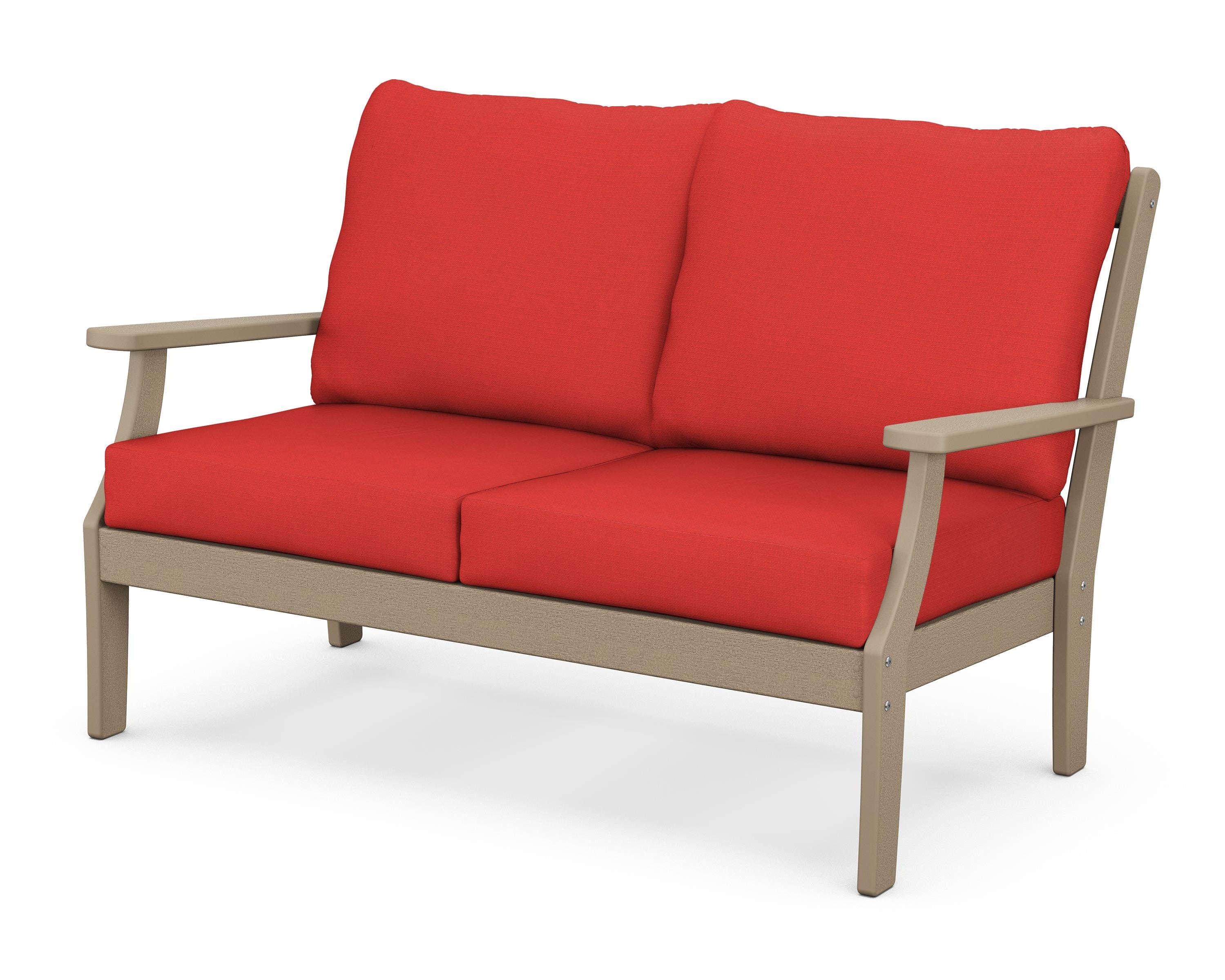 POLYWOOD® Braxton Deep Seating Loveseat in Vintage Sahara / Crimson Linen