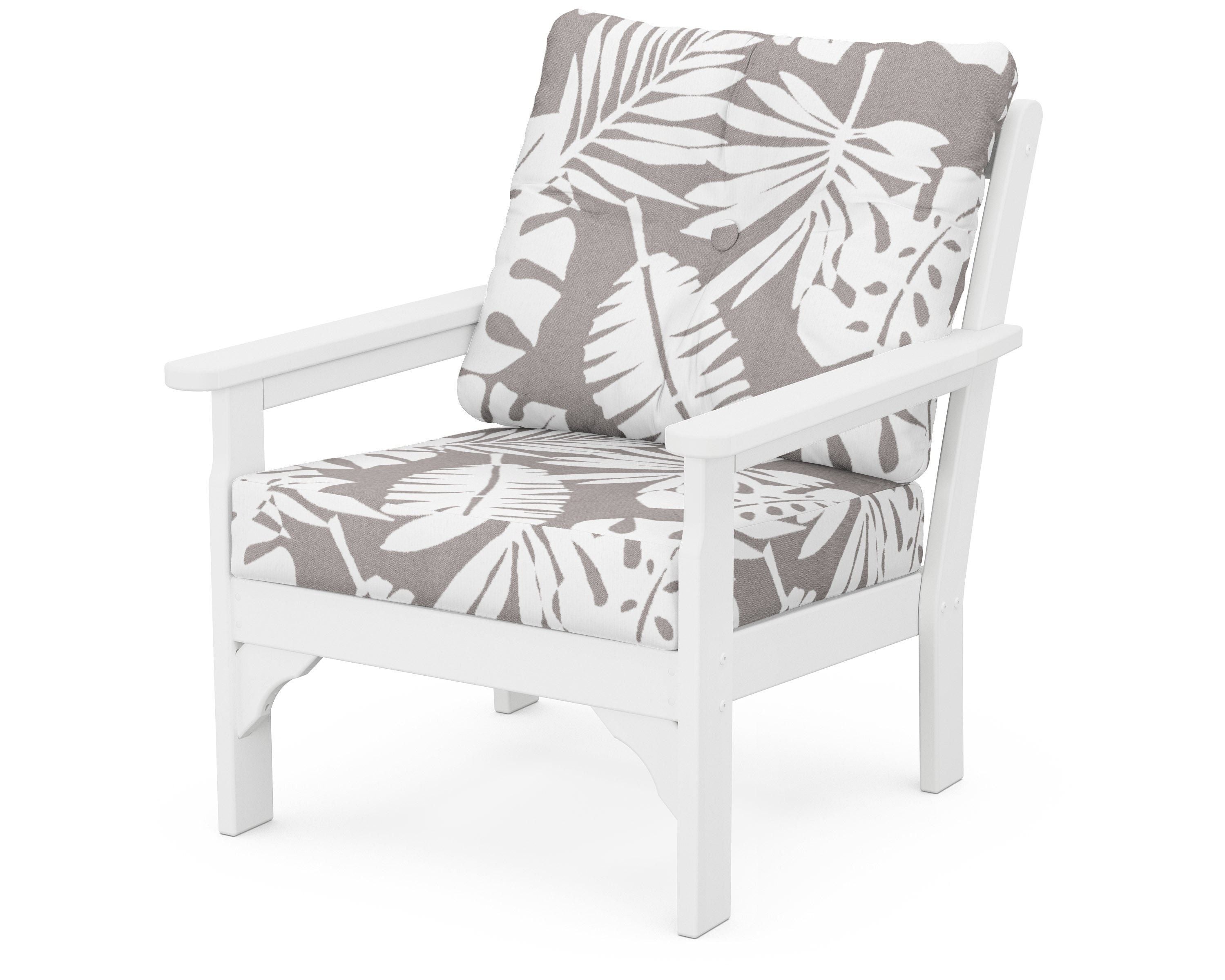 POLYWOOD® Vineyard Deep Seating Chair in White / Leaf Grey Mist