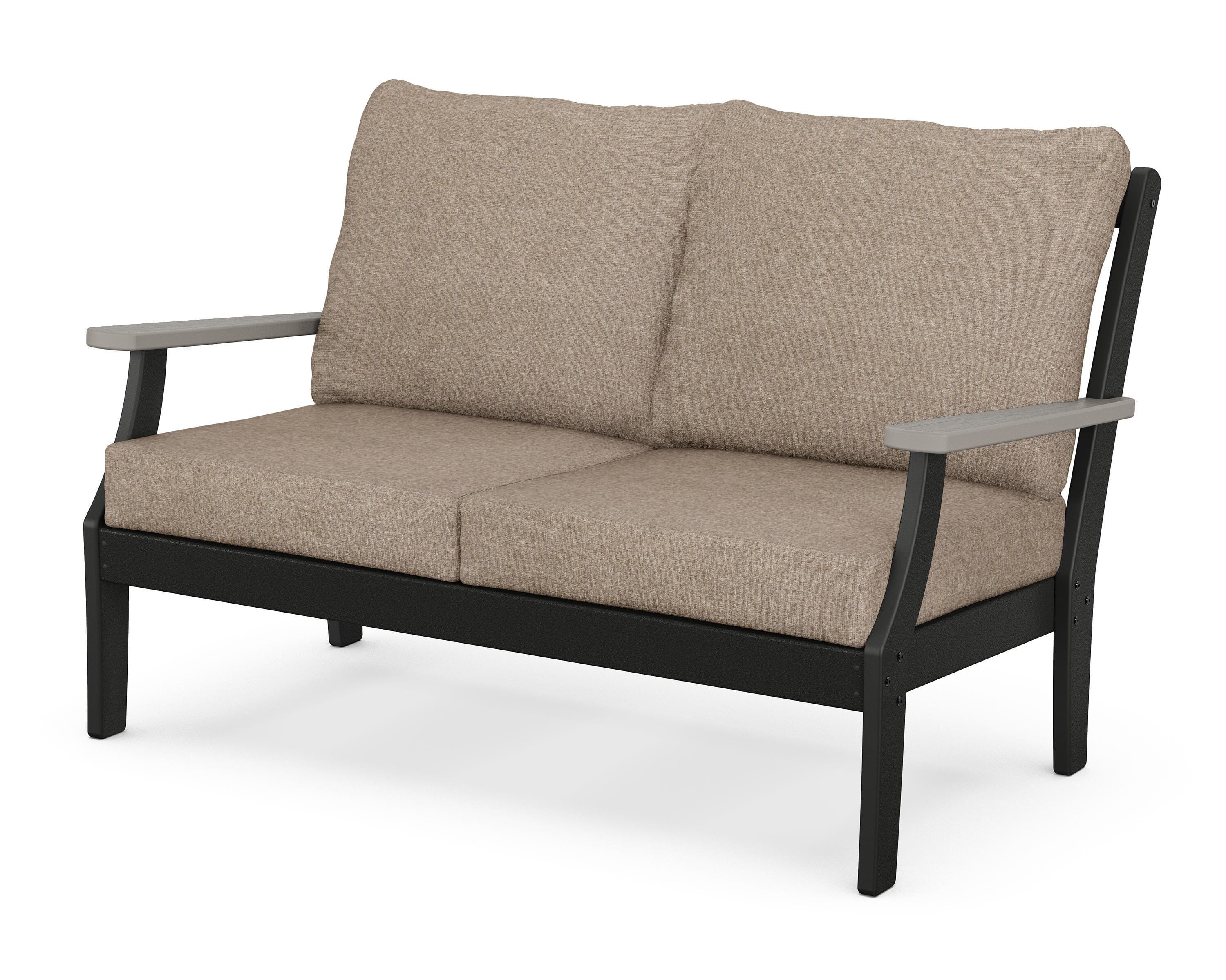 POLYWOOD® Braxton Deep Seating Loveseat in Black / Driftwood / Spiced Burlap
