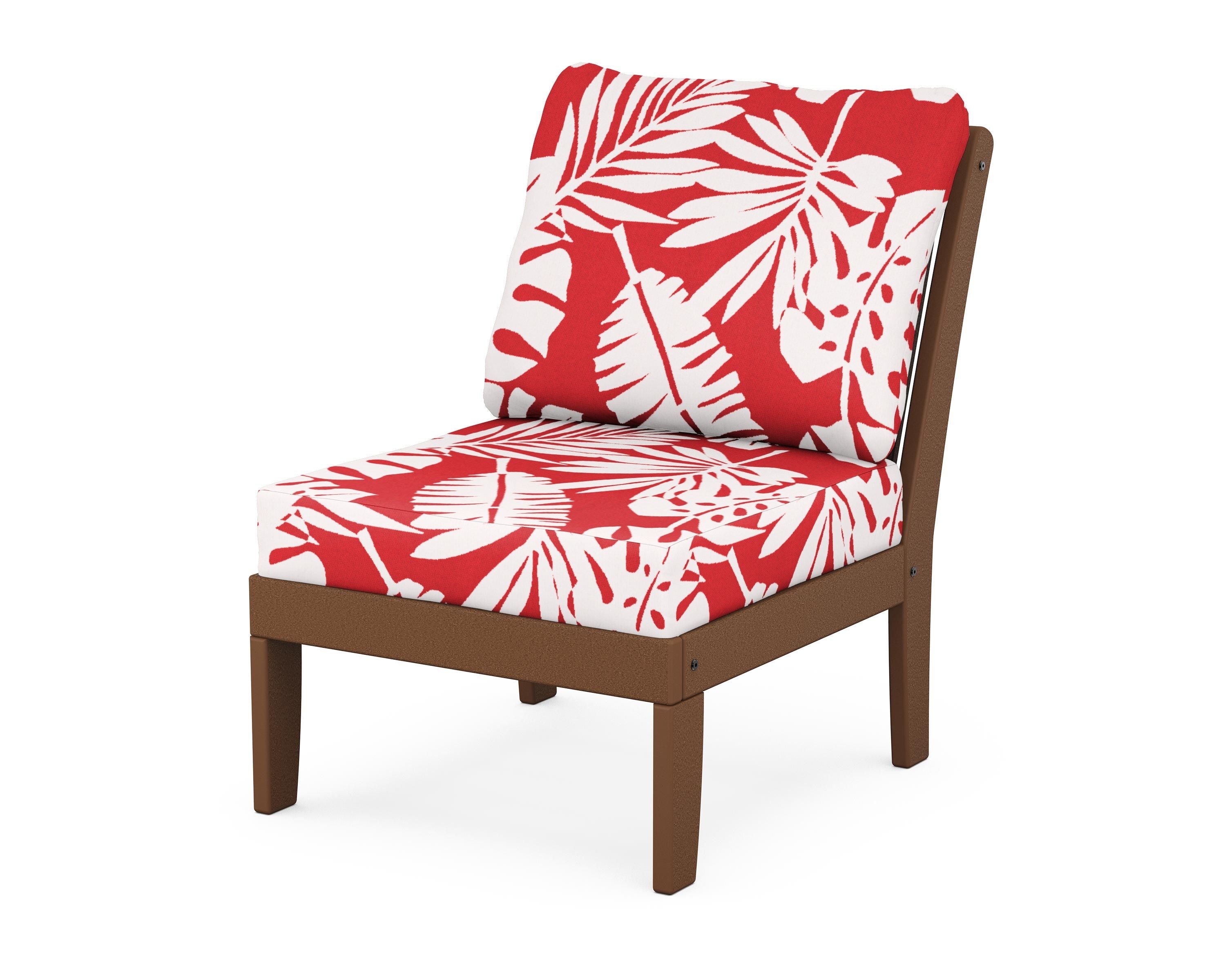 POLYWOOD® Braxton Modular Armless Chair in Teak / Leaf Crimson