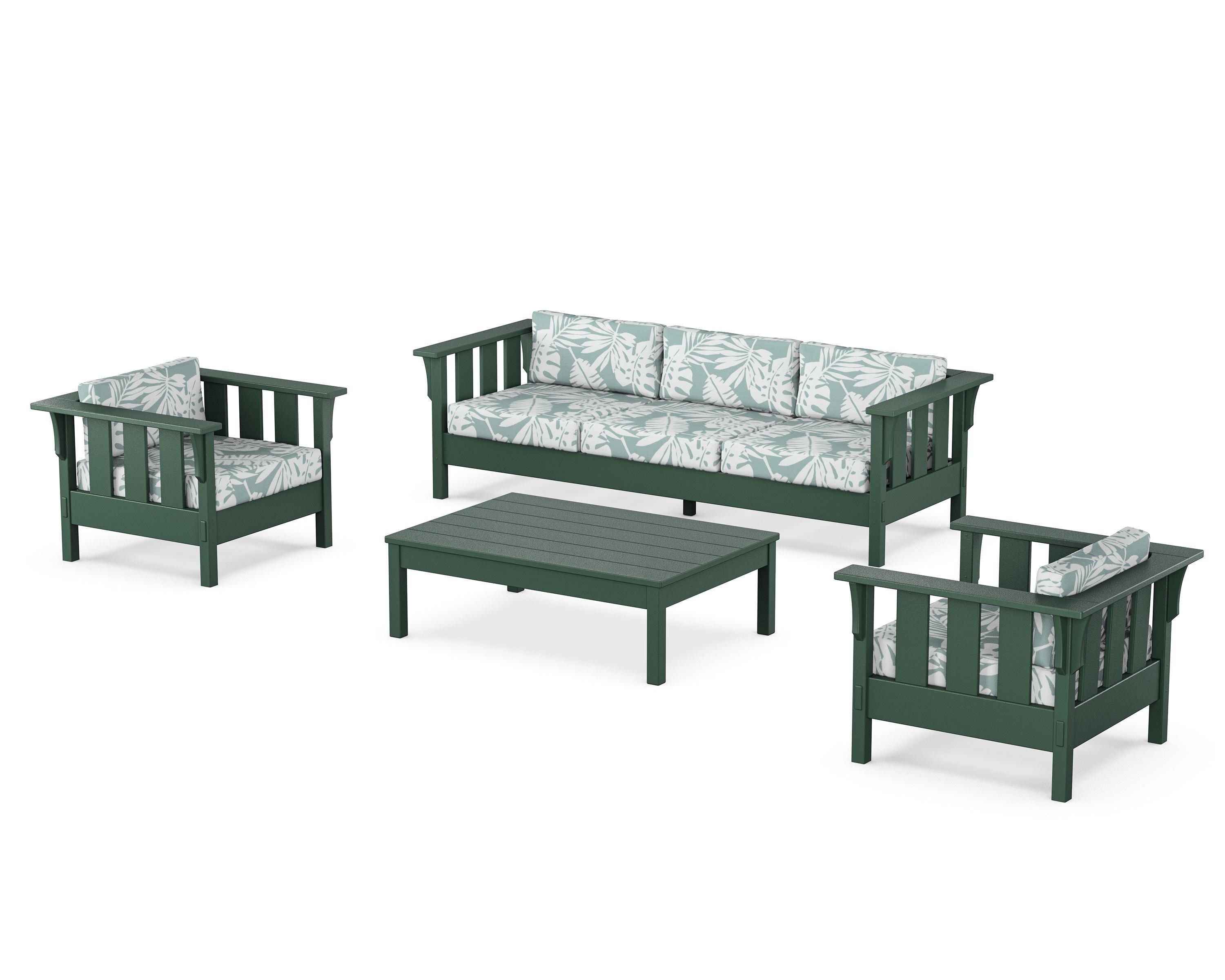 Martha Stewart by POLYWOOD® Acadia 4-Piece Deep Seating Set with Sofa in Green / Leaf Glacier Spa
