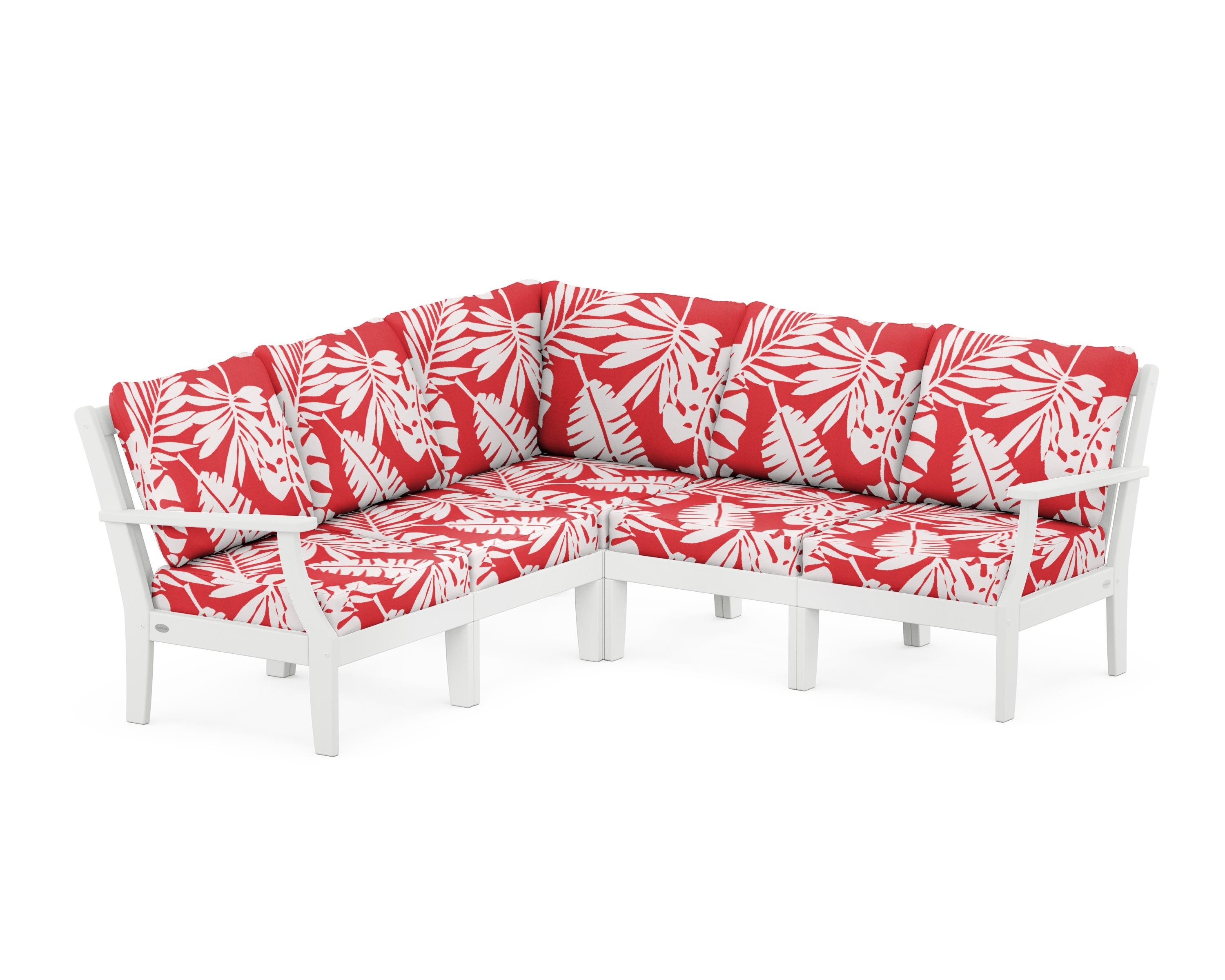 POLYWOOD® Braxton Modular 5-Piece Deep Seating Set in White / Leaf Crimson