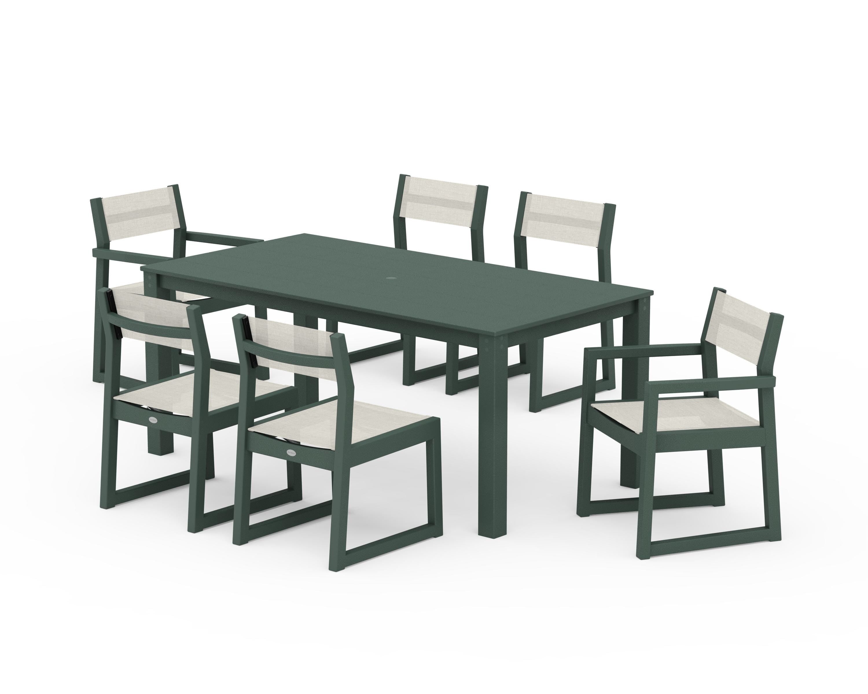 POLYWOOD® EDGE Sling 7-Piece Parsons Dining Set in Green / Parchment Sling