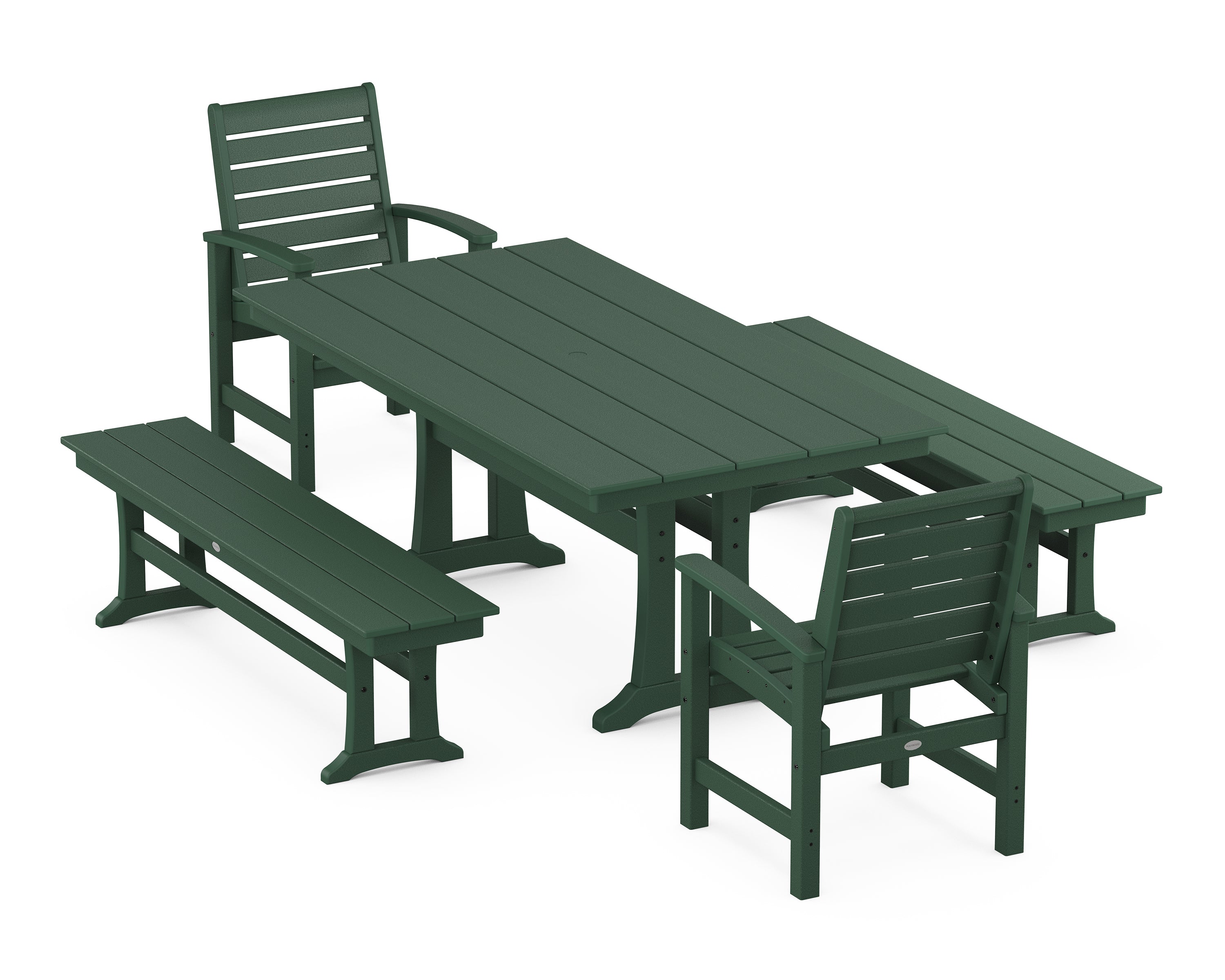 POLYWOOD® Signature 5-Piece Farmhouse Dining Set With Trestle Legs in Green