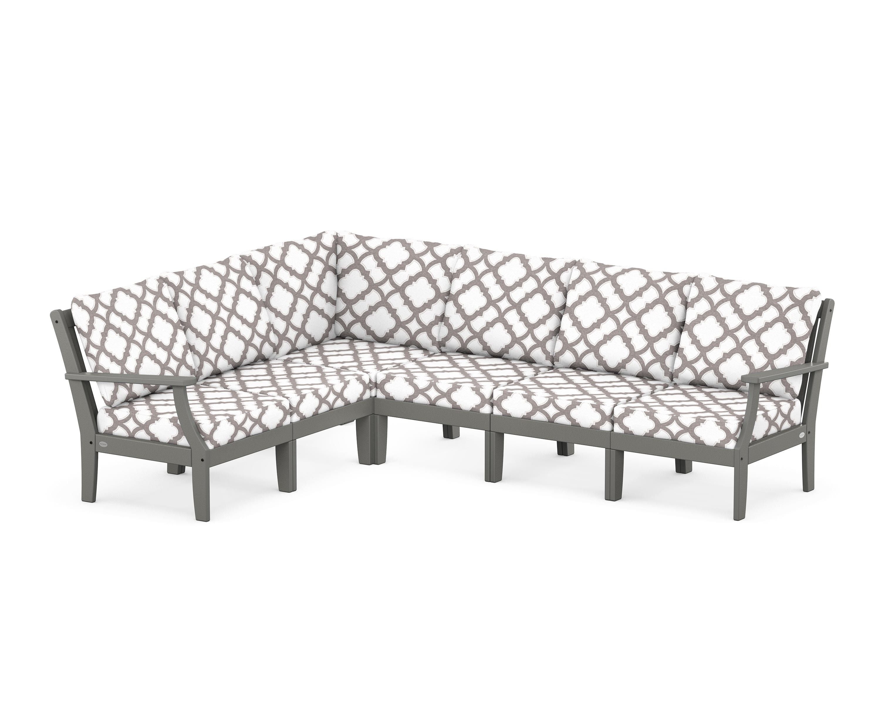 POLYWOOD® Braxton Modular 6-Piece Deep Seating Set in Slate Grey / Trellis Grey Mist