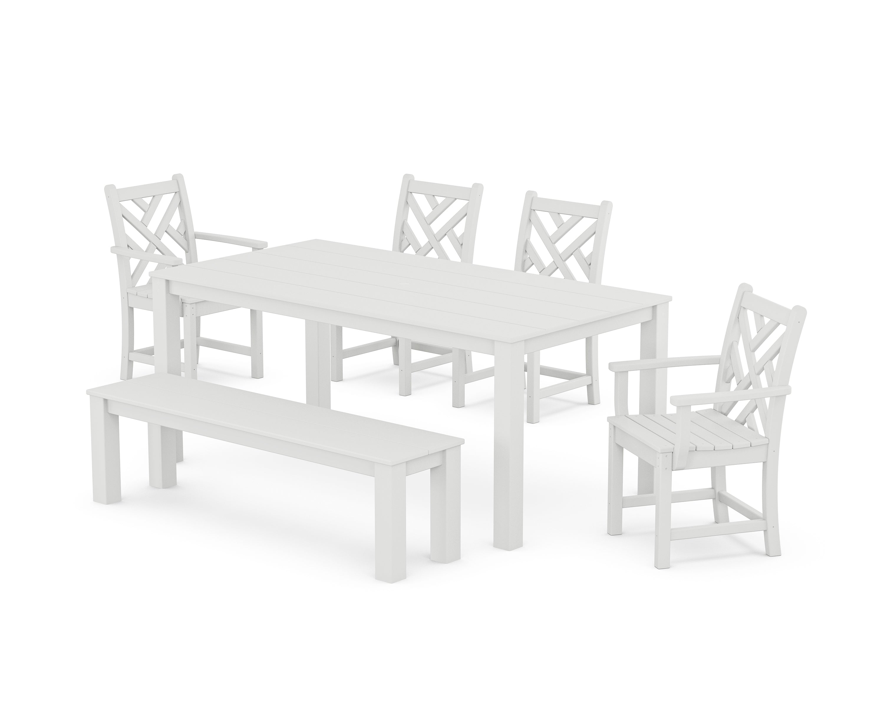 POLYWOOD® Chippendale 6-Piece Parsons Dining Set with Bench in White