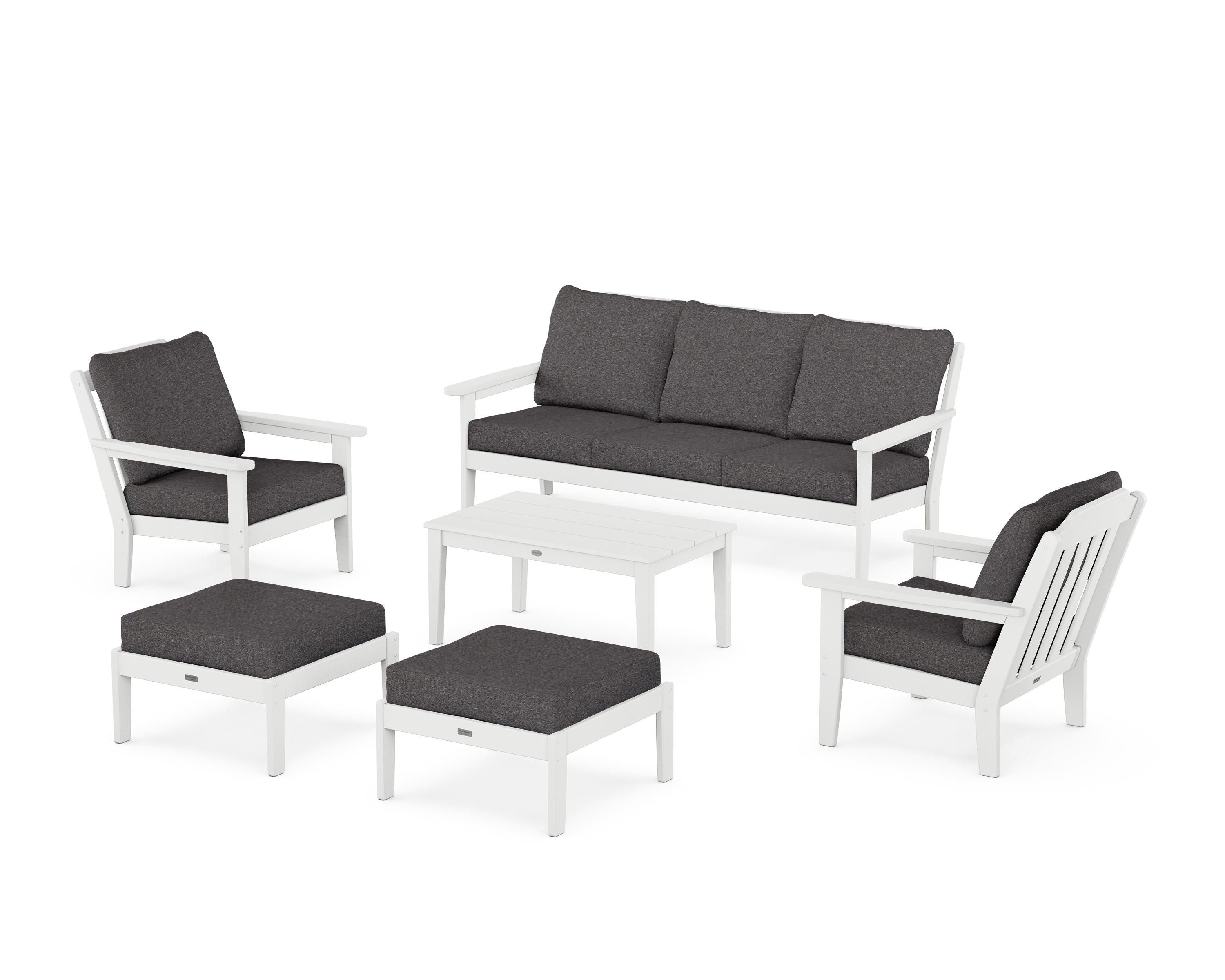 Country Living Cottage 6-Piece Lounge Sofa Set in White / Ash Charcoal