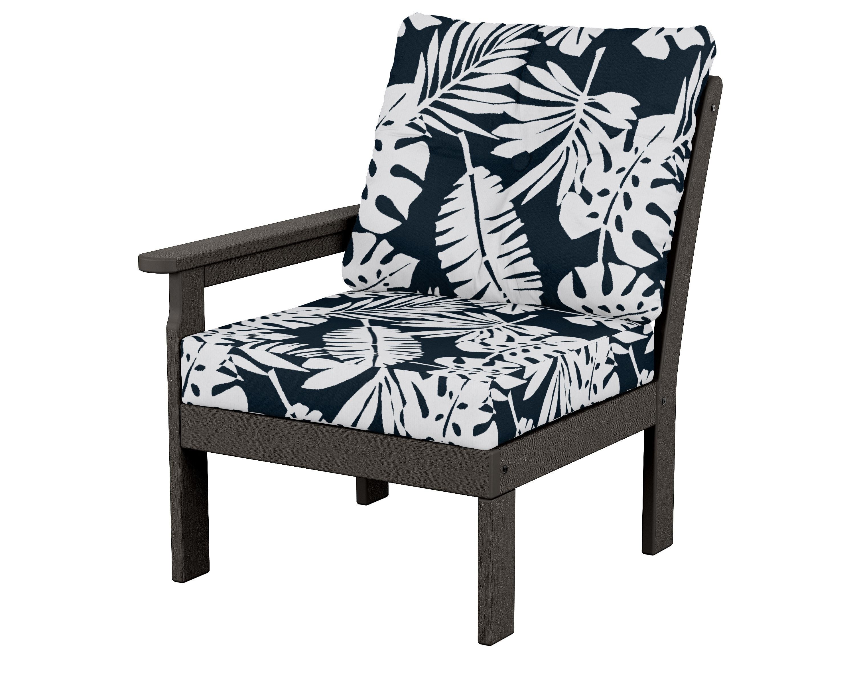 POLYWOOD® Vineyard Modular Left Arm Chair in Vintage Coffee / Leaf Marine Indigo